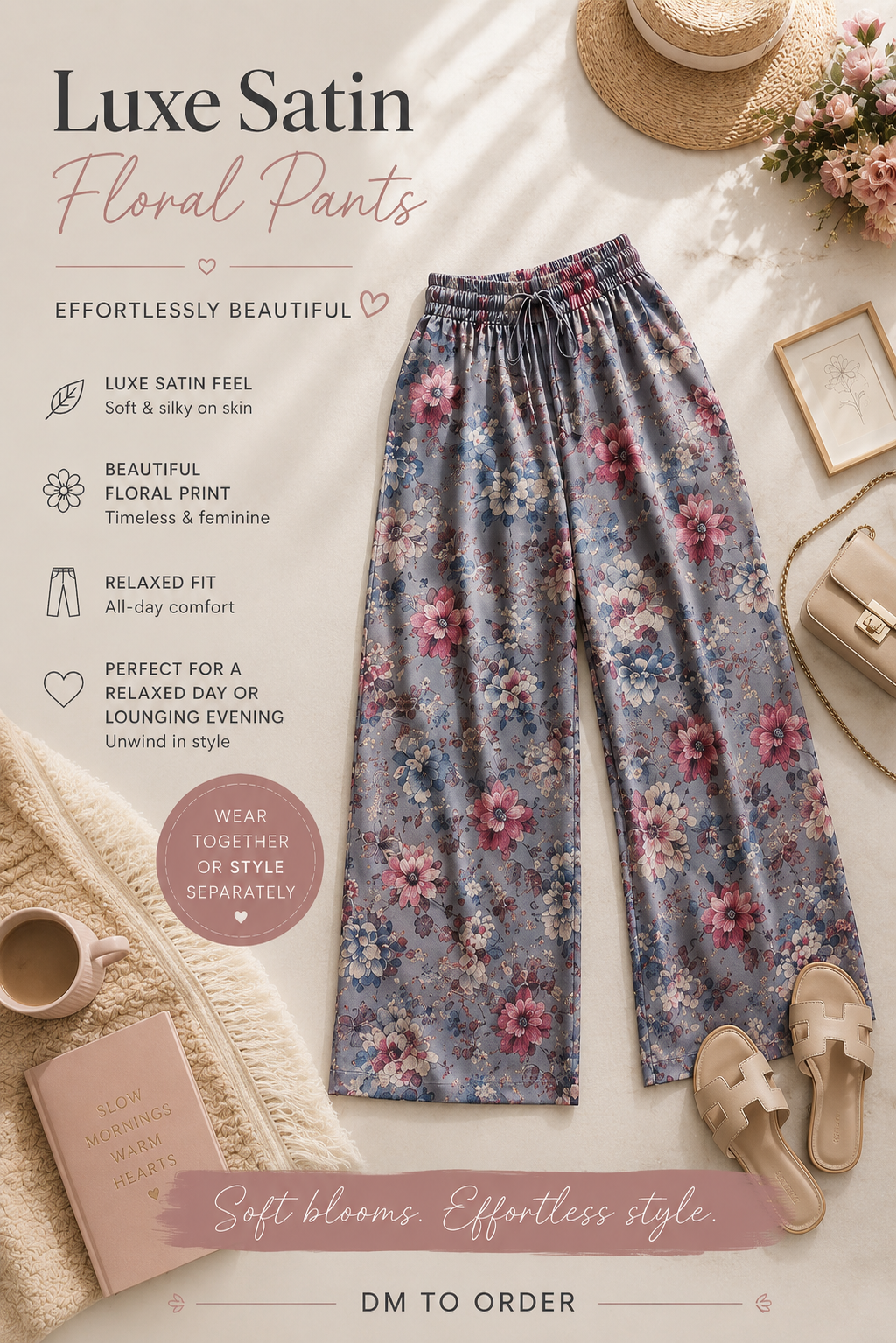 Luxe Satin Floral Wide Leg Pants