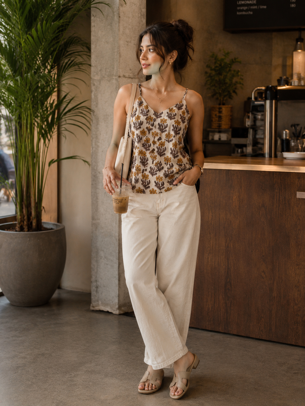 Handcrafted Block Print Cami Top – Beige & Mustard