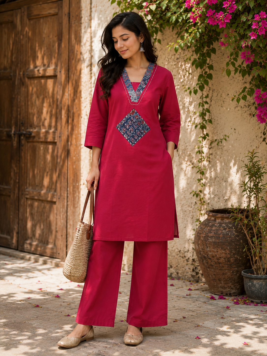 Dark Pink Cotton Co-ord Set