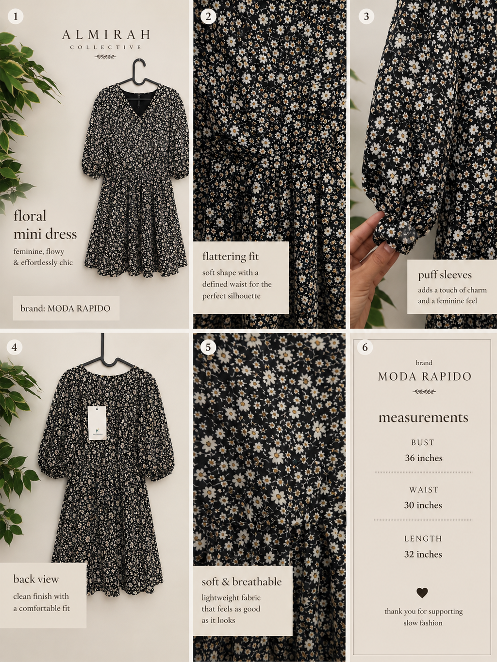 Moda Rapido Black Ditsy Floral Puff Sleeve Mini Dress