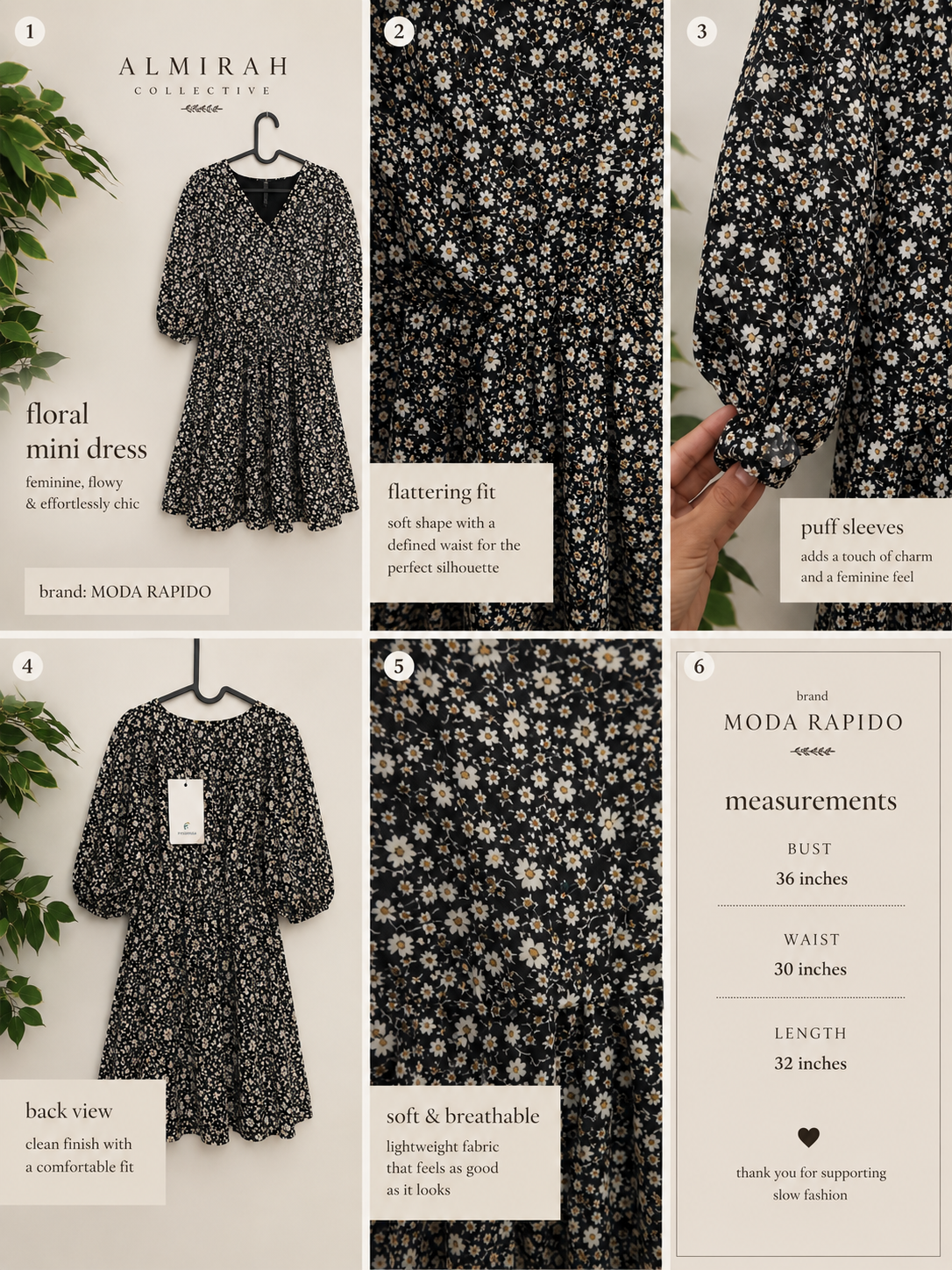 Moda Rapido Black Ditsy Floral Puff Sleeve Mini Dress
