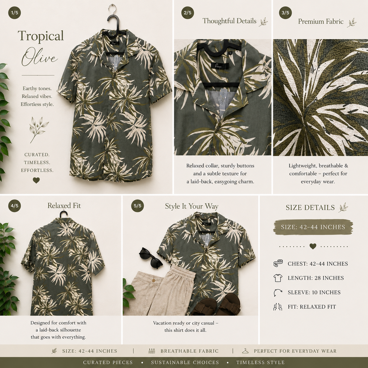 People Tropical Olive Palm Print Resort Shirt