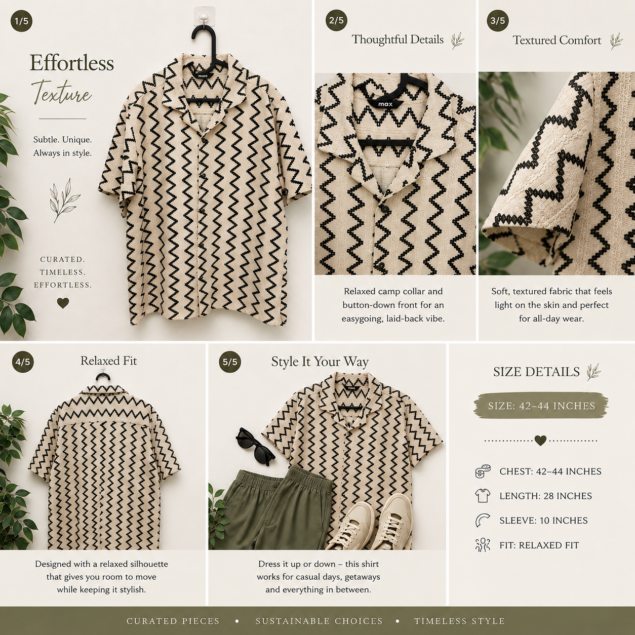 Max Zigzag Textured Camp Collar Resort Shirt