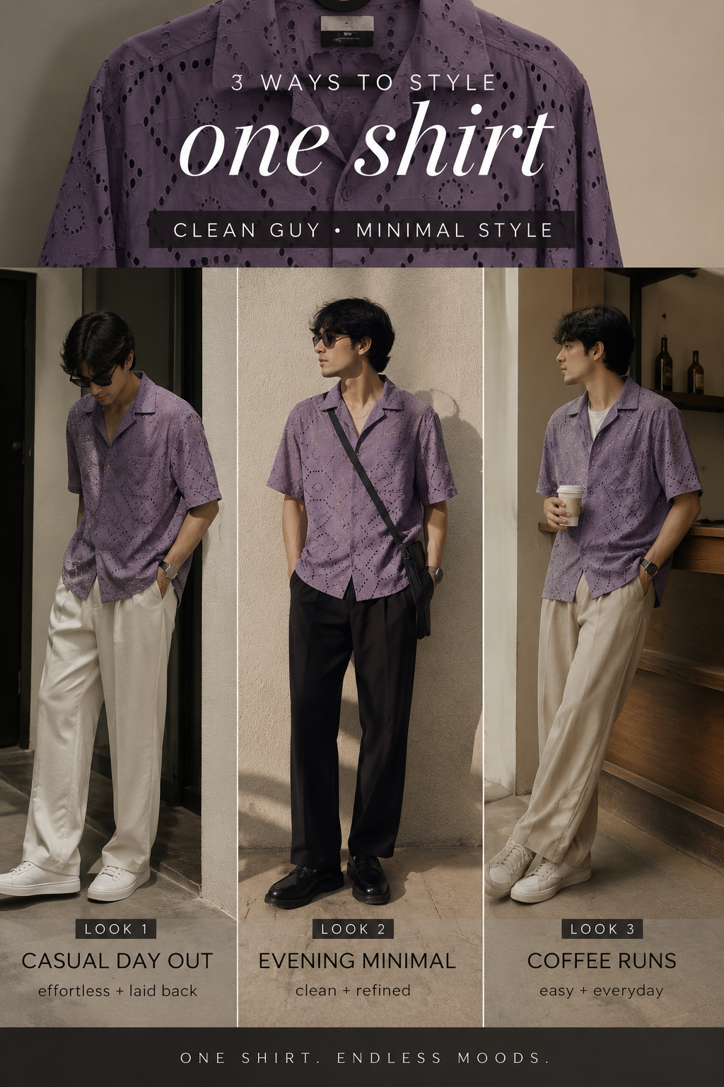 Max Urban Lavender Eyelet Cotton Camp Collar Shirt