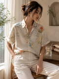 B+Vestry Botanical Print Linen Blend Shirt – Beige