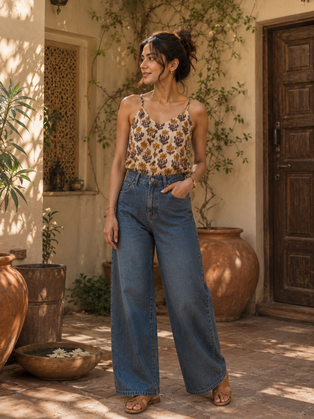 Handcrafted Block Print Cami Top – Beige & Mustard