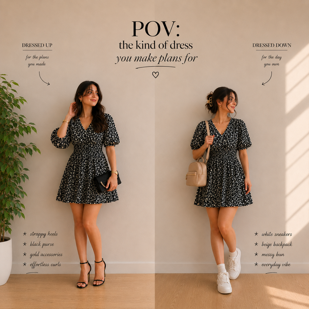 Moda Rapido Black Ditsy Floral Puff Sleeve Mini Dress