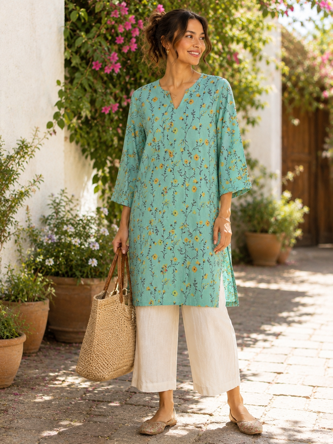 Teal Floral Kurta