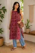 Hand-Dyed Batik Rose Floral Kurta – Pure Cotton