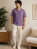 Max Urban Lavender Eyelet Cotton Camp Collar Shirt