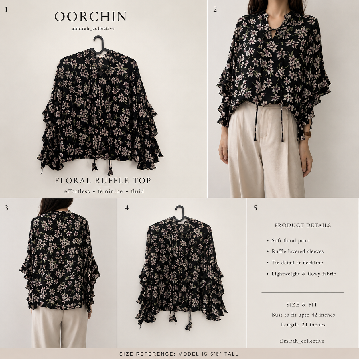 OOrchin Floral Ruffle Bell Sleeve Top
