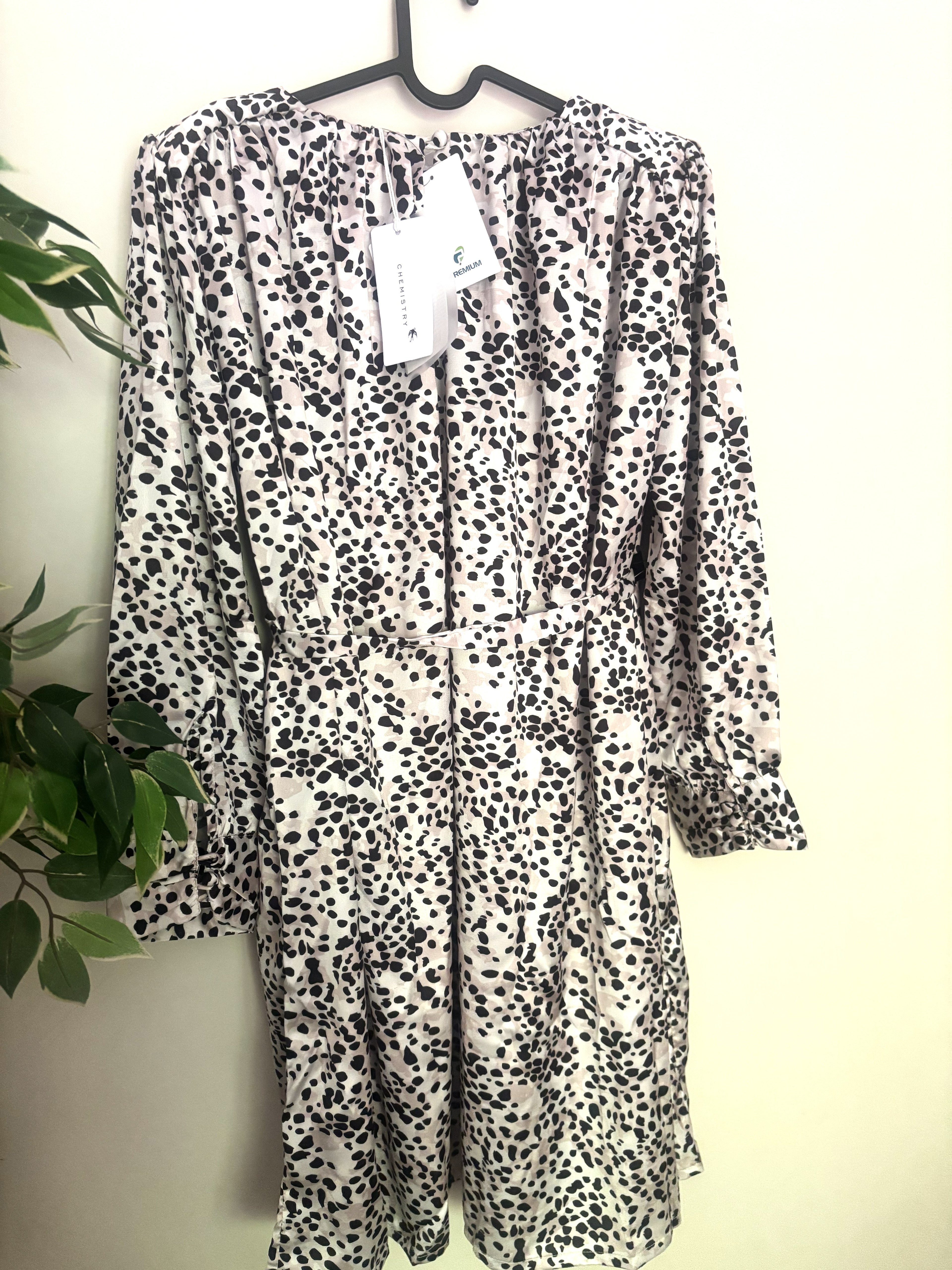 Chemistry Balloon Sleeve Dalmatian Print Dress