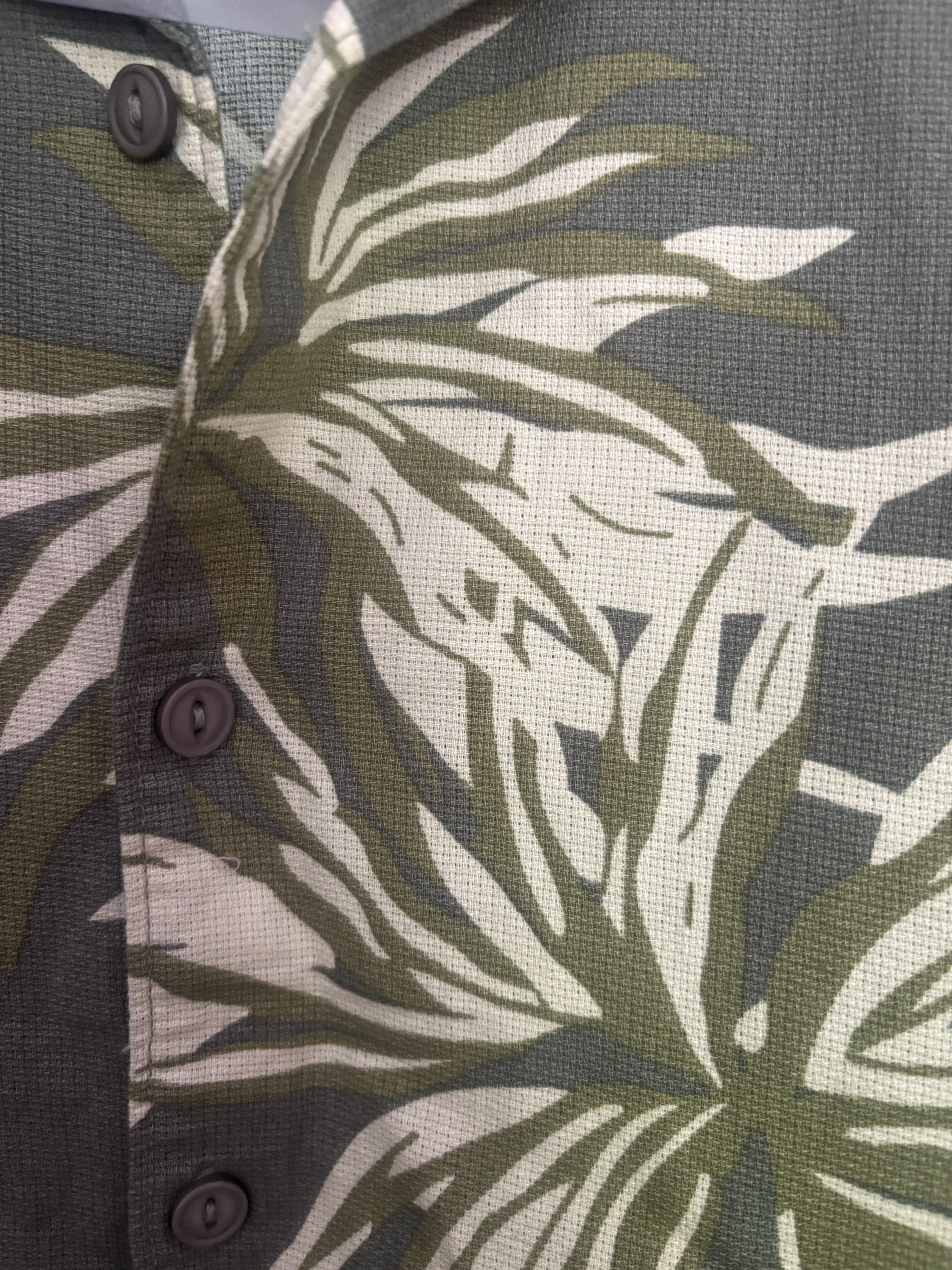 People Tropical Olive Palm Print Resort Shirt