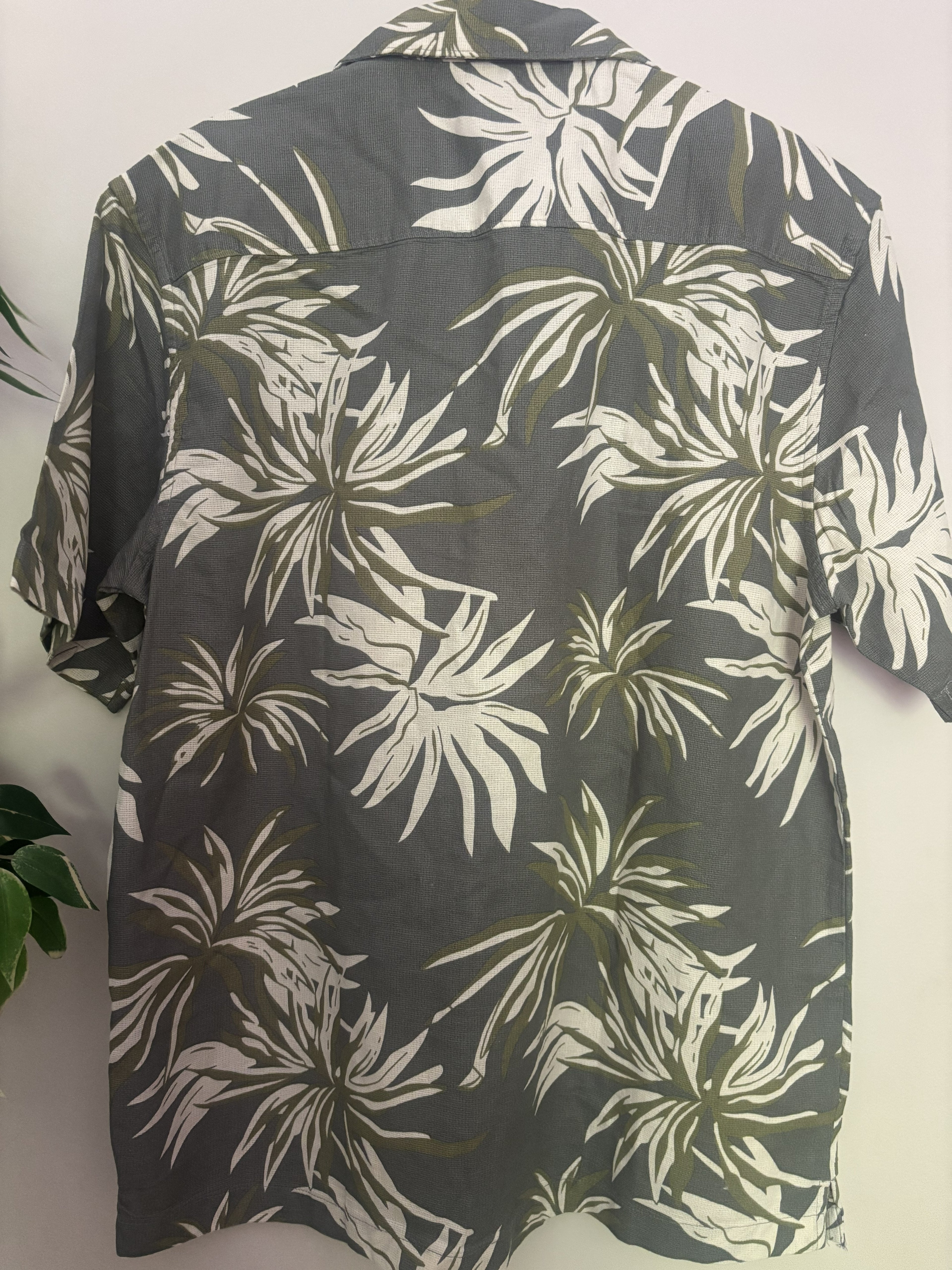 People Tropical Olive Palm Print Resort Shirt