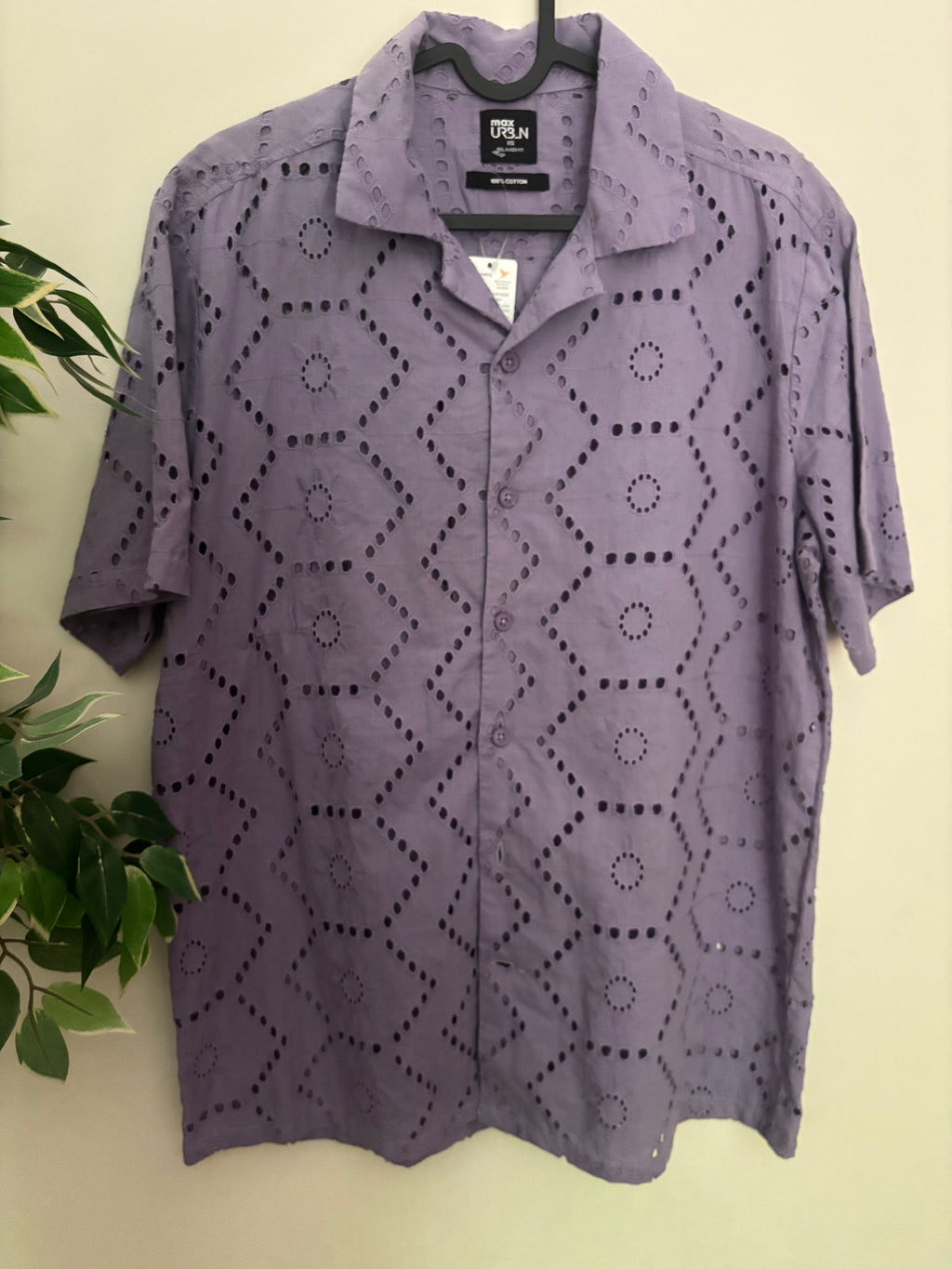 Max Urban Lavender Eyelet Cotton Camp Collar Shirt
