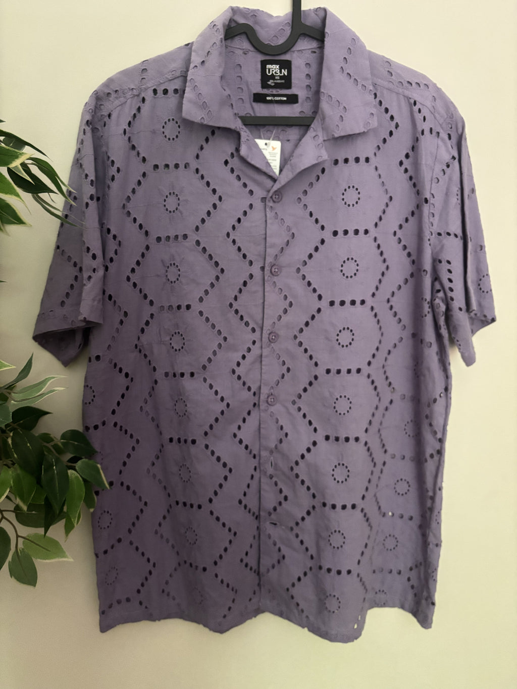 Max Urban Lavender Eyelet Cotton Camp Collar Shirt