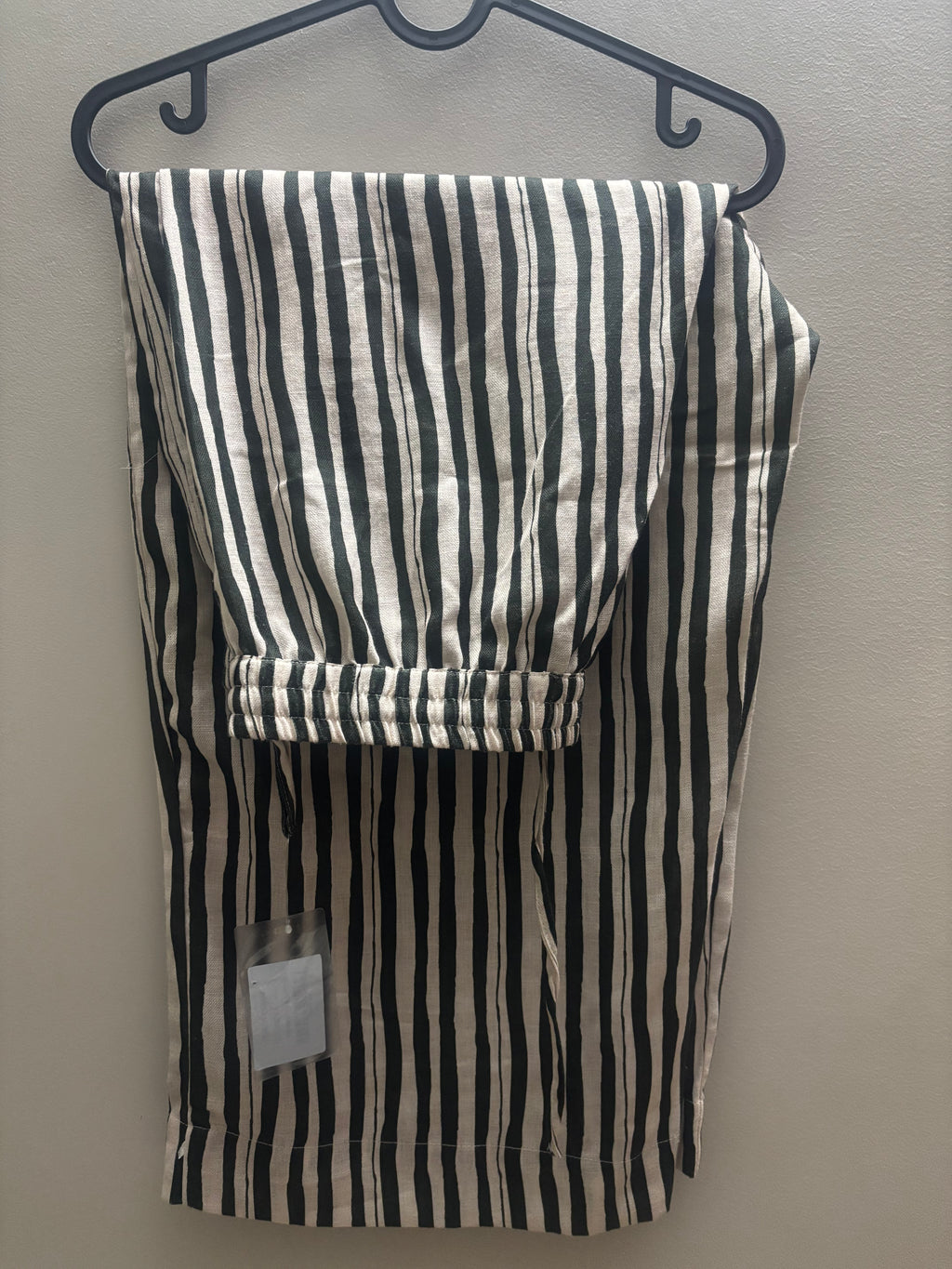 Green & White Striped Wide Leg Pants
