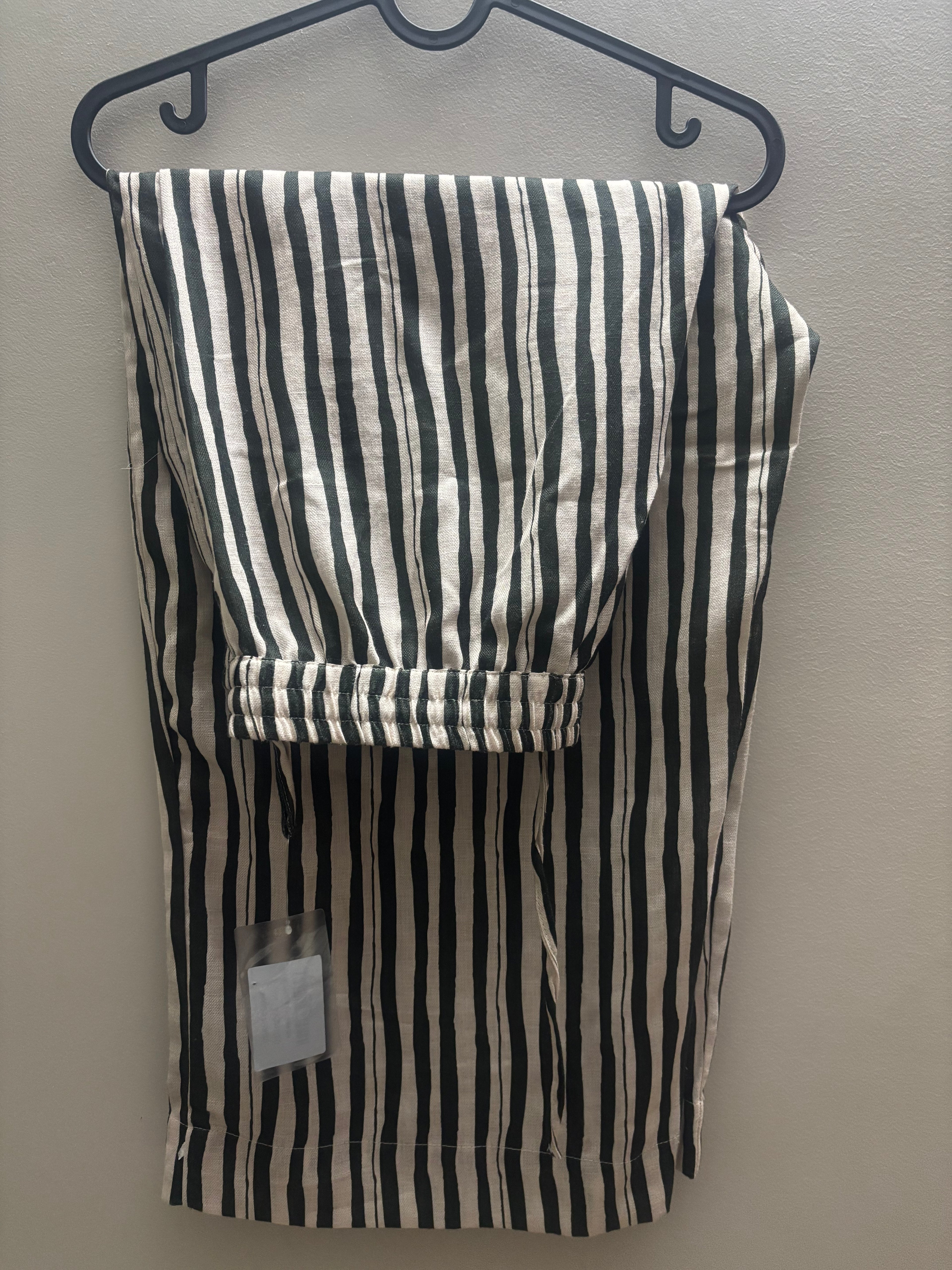 Green & White Striped Wide Leg Pants