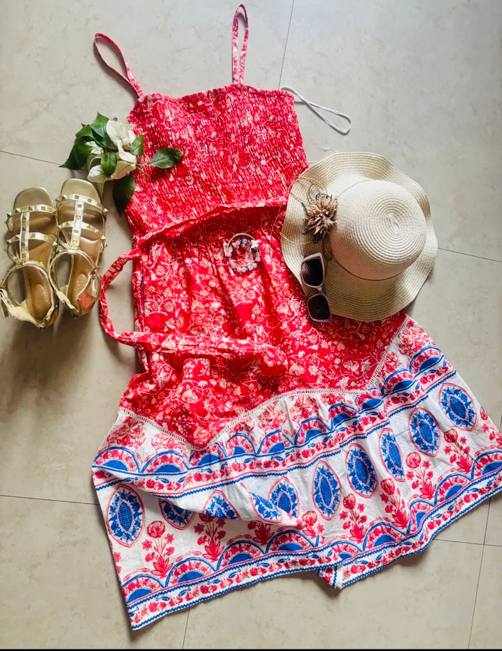Kalki Koechlin * MAX- Ocean Ripples Smocked Midi Dress