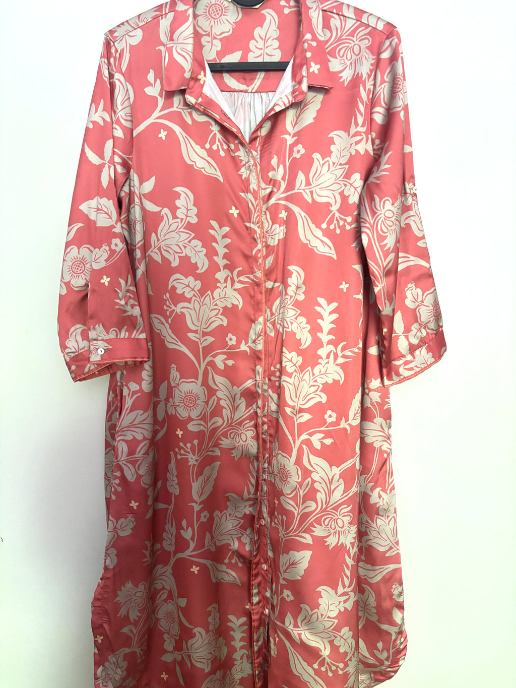 Coral Floral Satin Shirt Dress