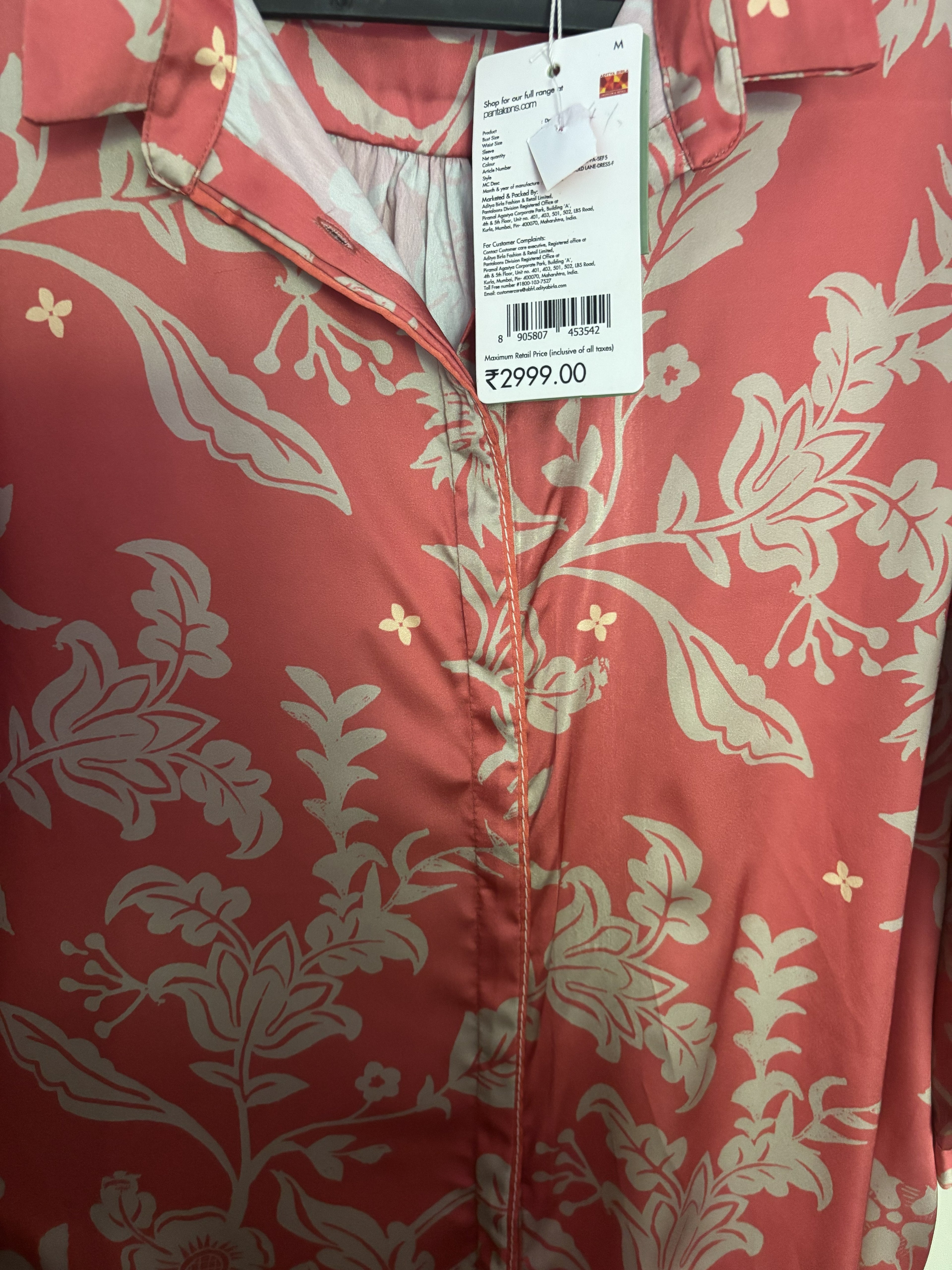 Coral Floral Satin Shirt Dress