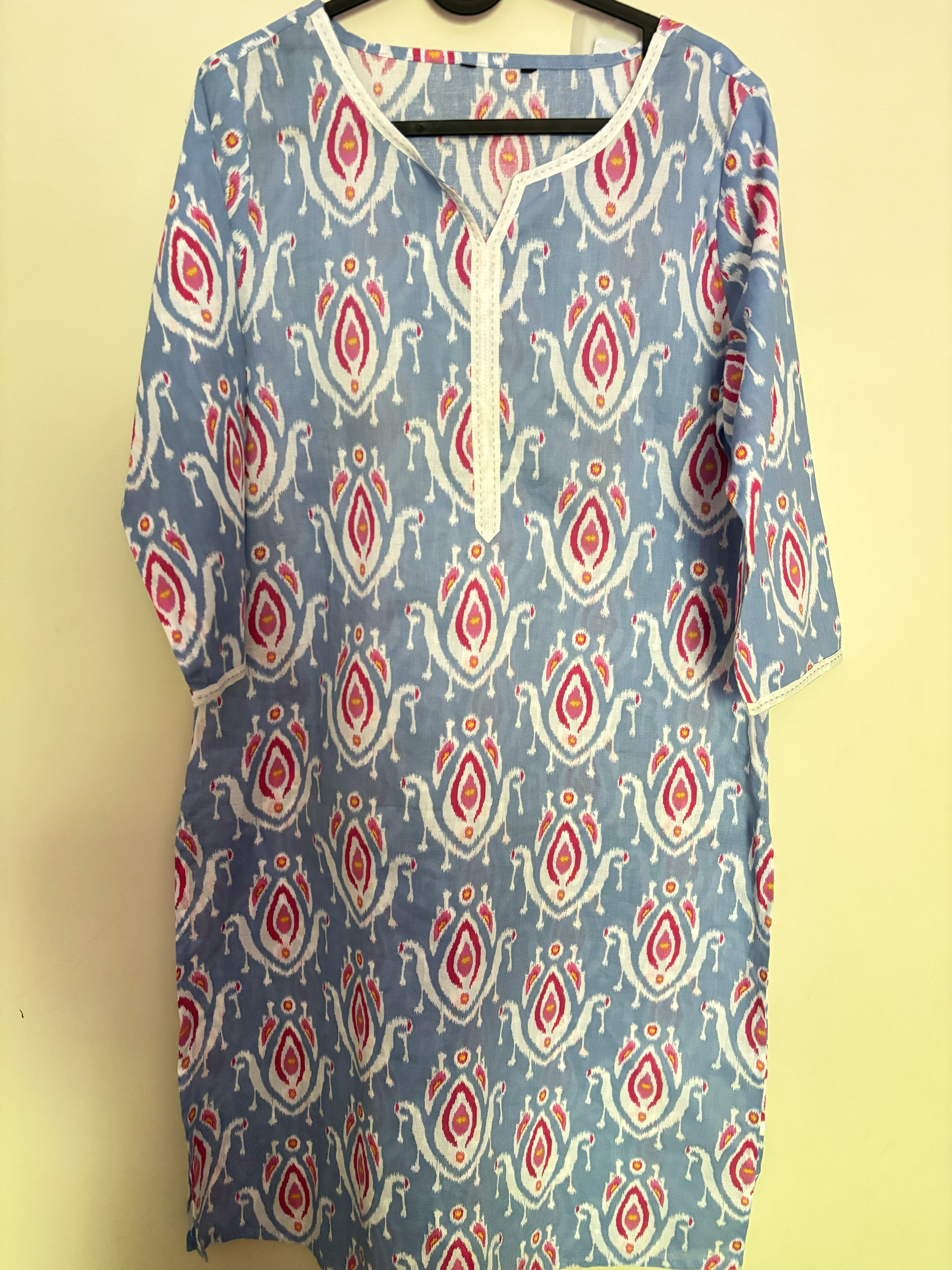 Sky Blue Ikat Print Cotton Kurta