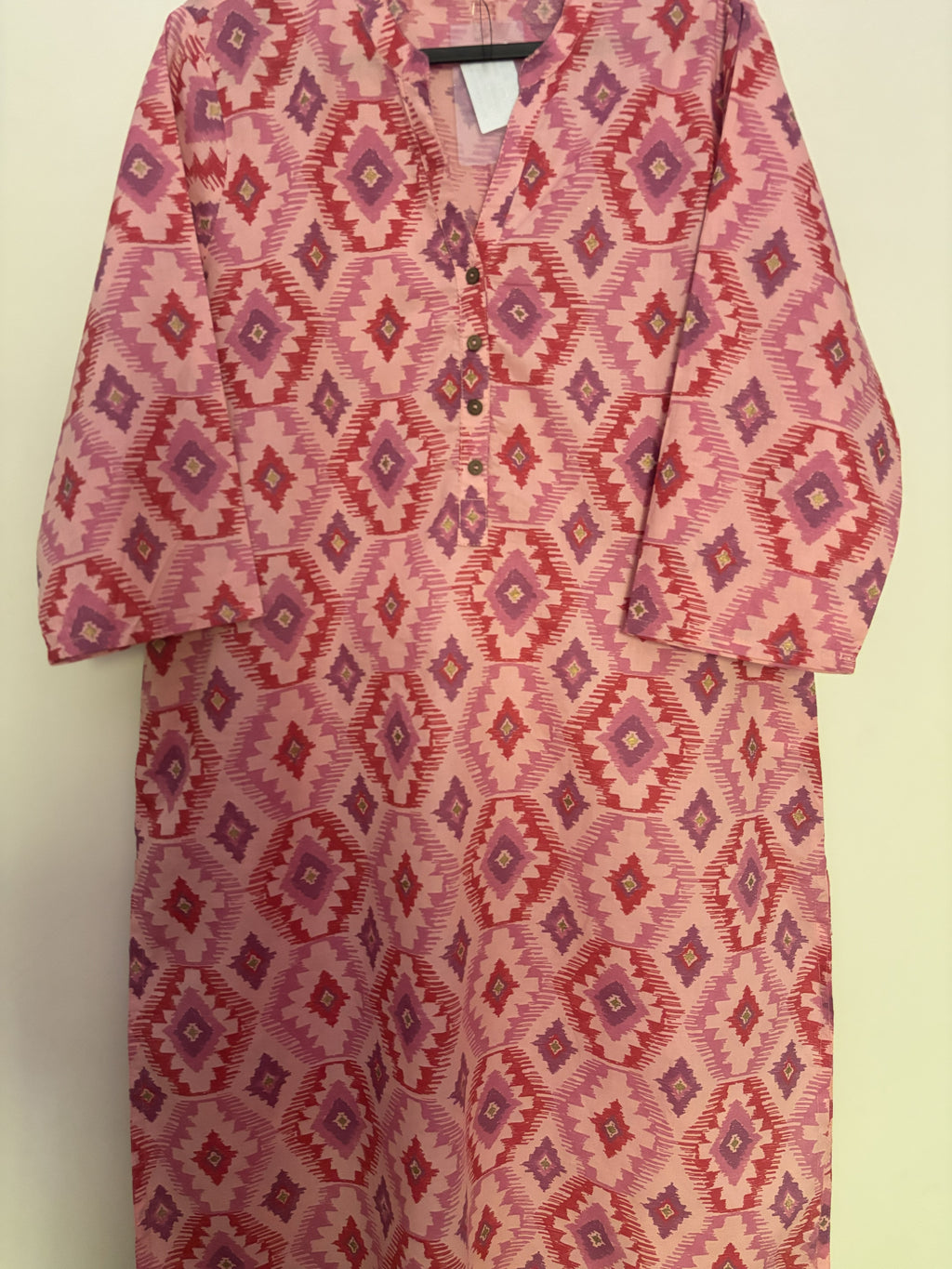 Pink Geometric Ikat Print Kurta