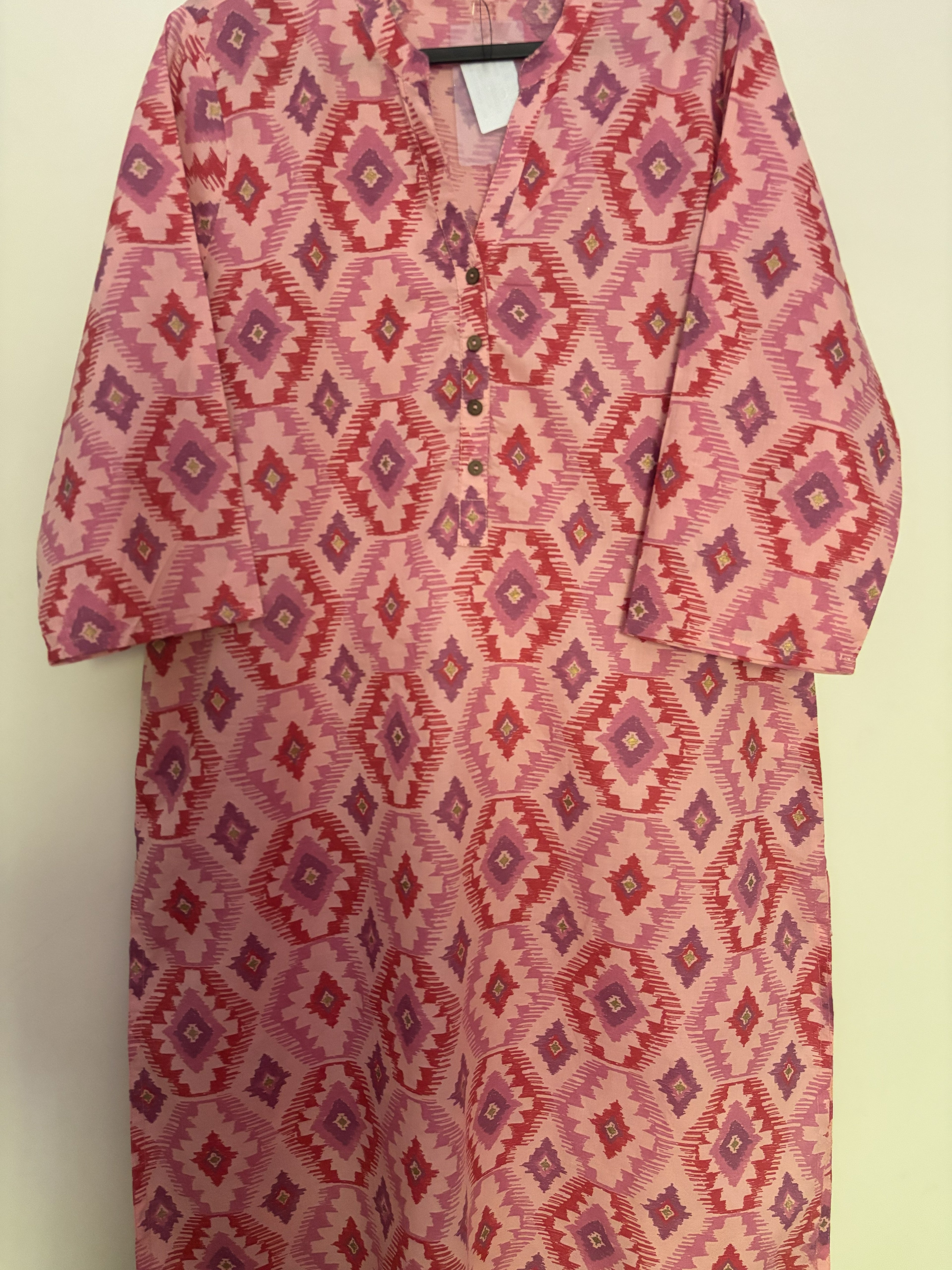 Pink Geometric Ikat Print Kurta