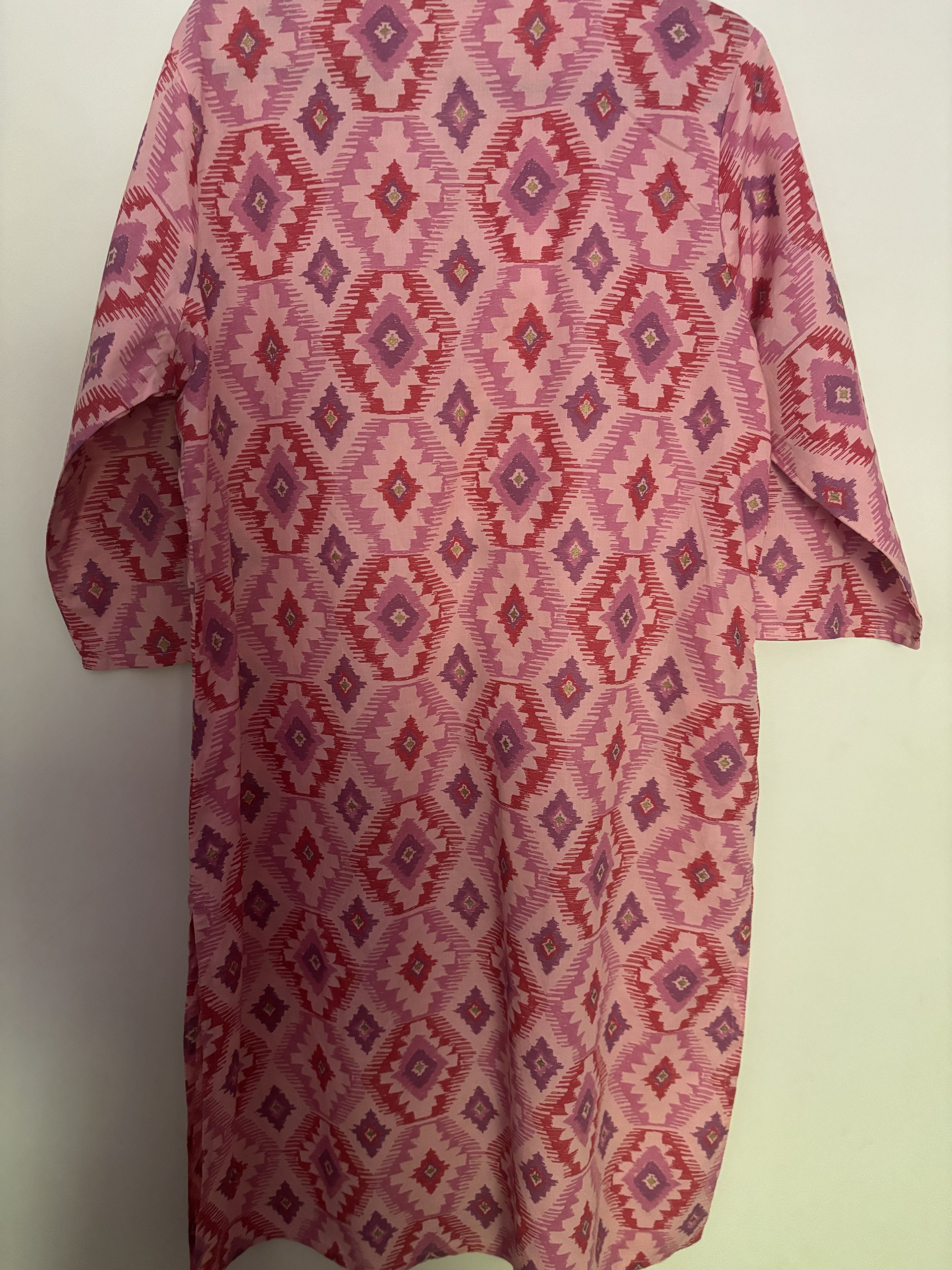 Pink Geometric Ikat Print Kurta