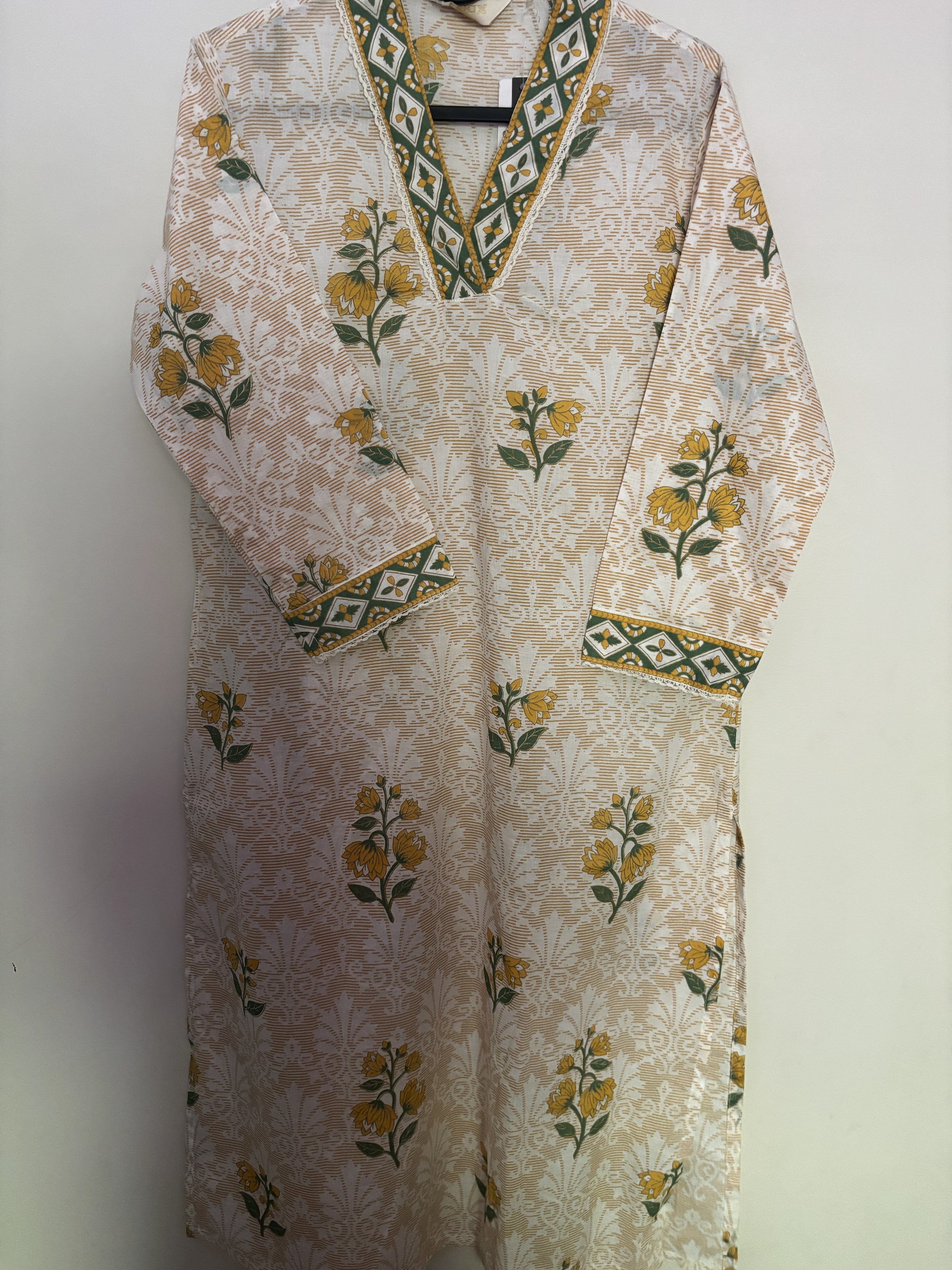 Off-White Mughal Floral Block Print Kurta