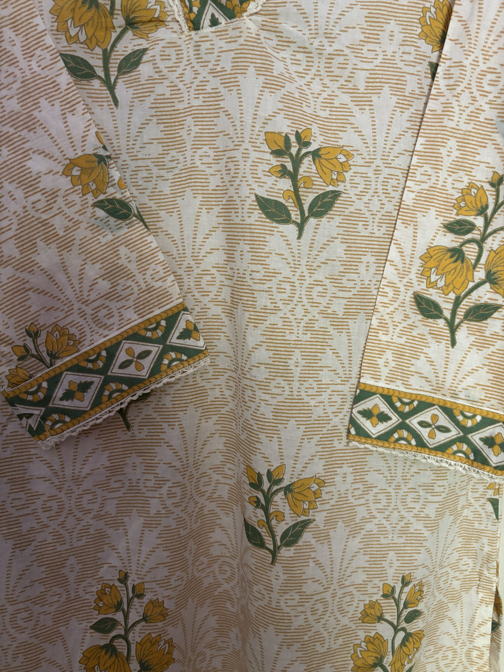 Off-White Mughal Floral Block Print Kurta
