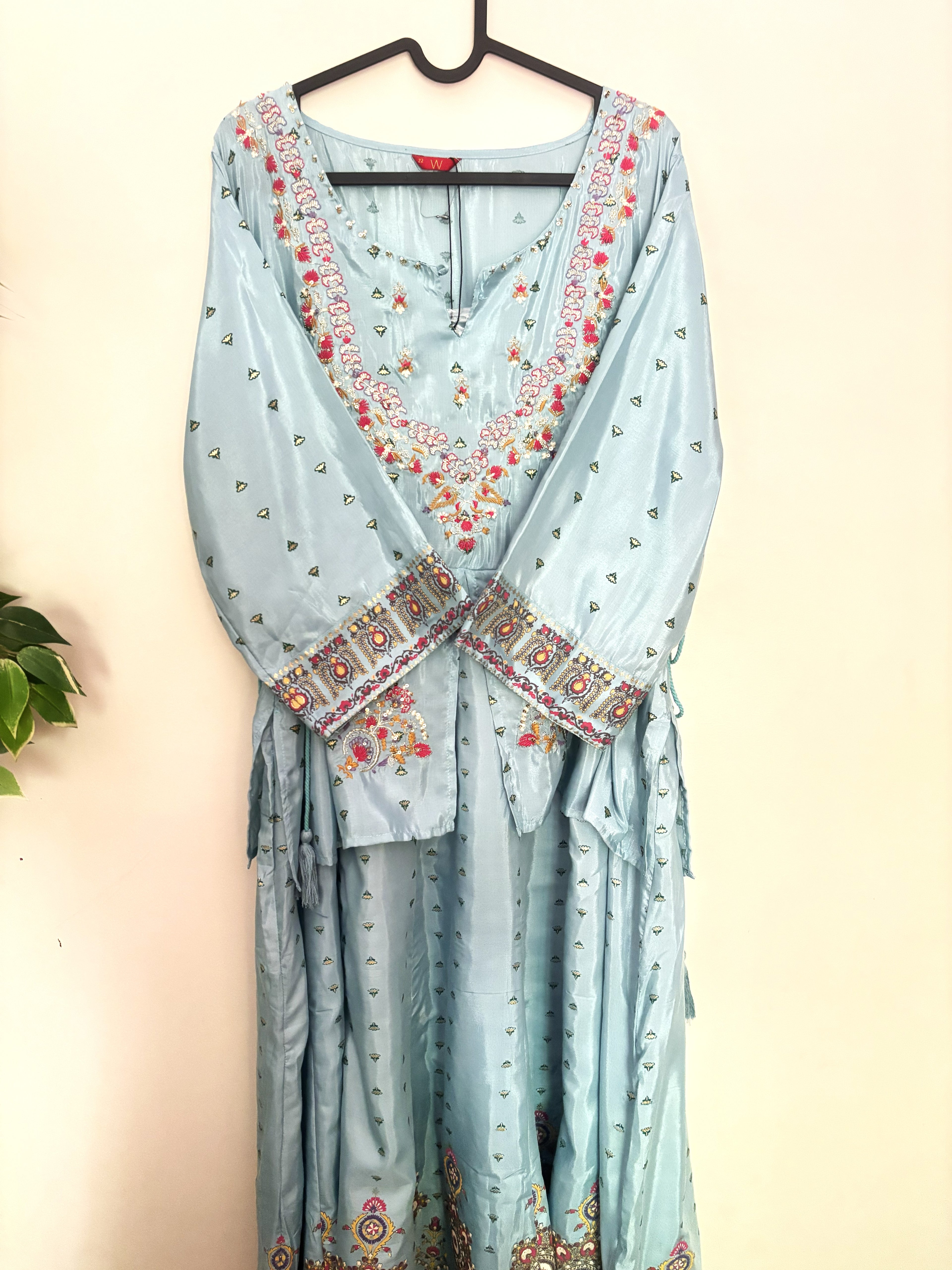 W Ice Blue Embroidered Anarkali — Festive Wear