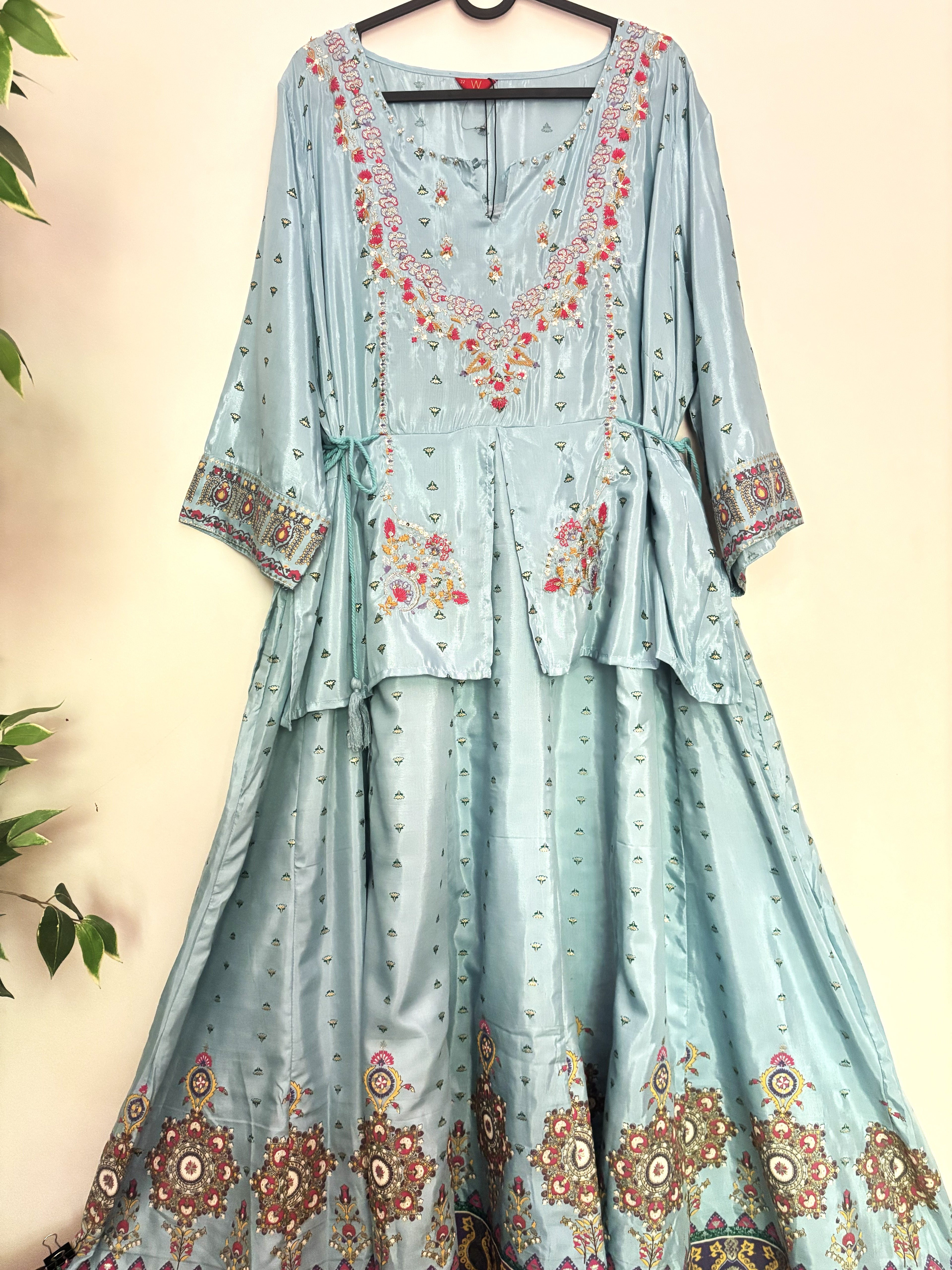 W Ice Blue Embroidered Anarkali — Festive Wear