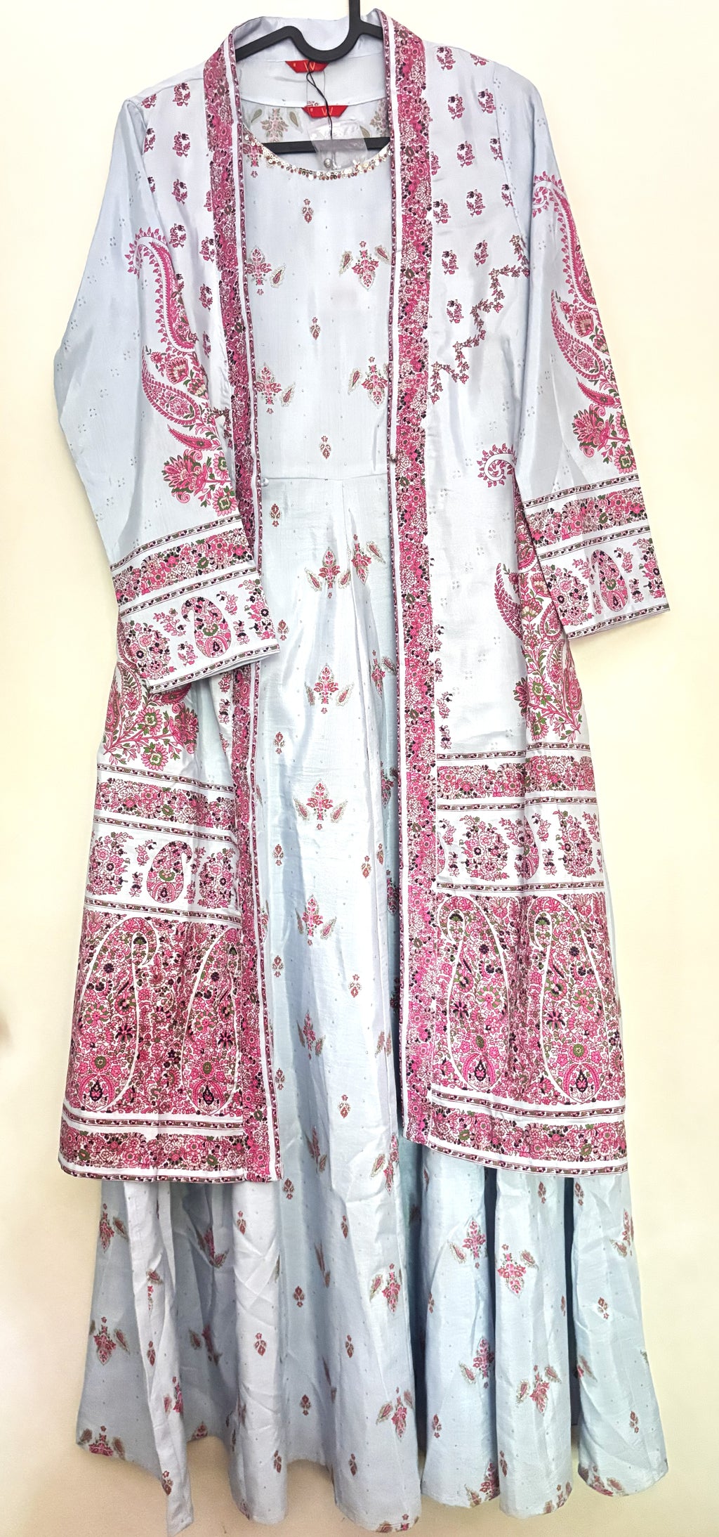 W Powder Blue & Pink Paisley Jacket Kurta Set