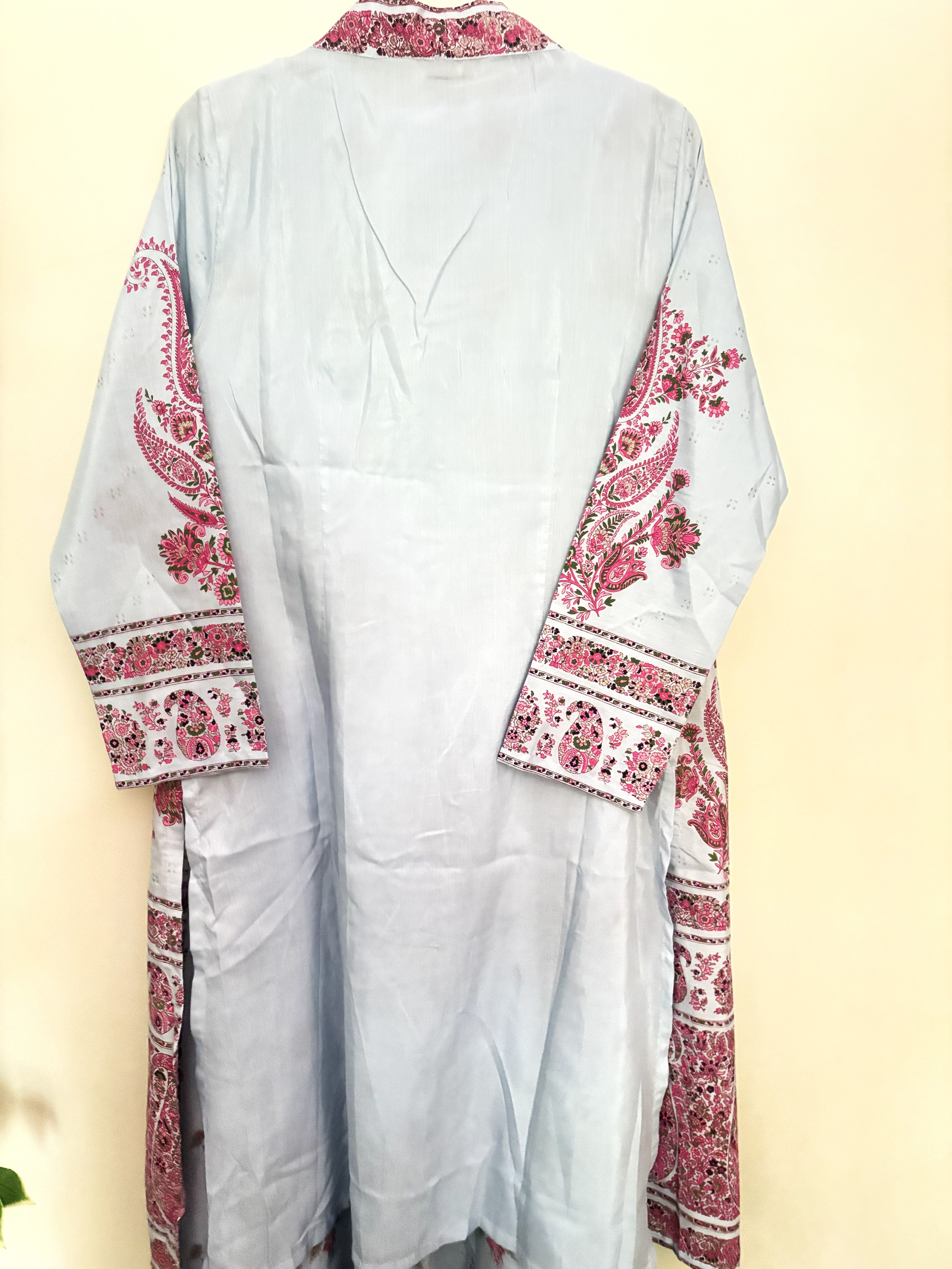 W Powder Blue & Pink Paisley Jacket Kurta Set