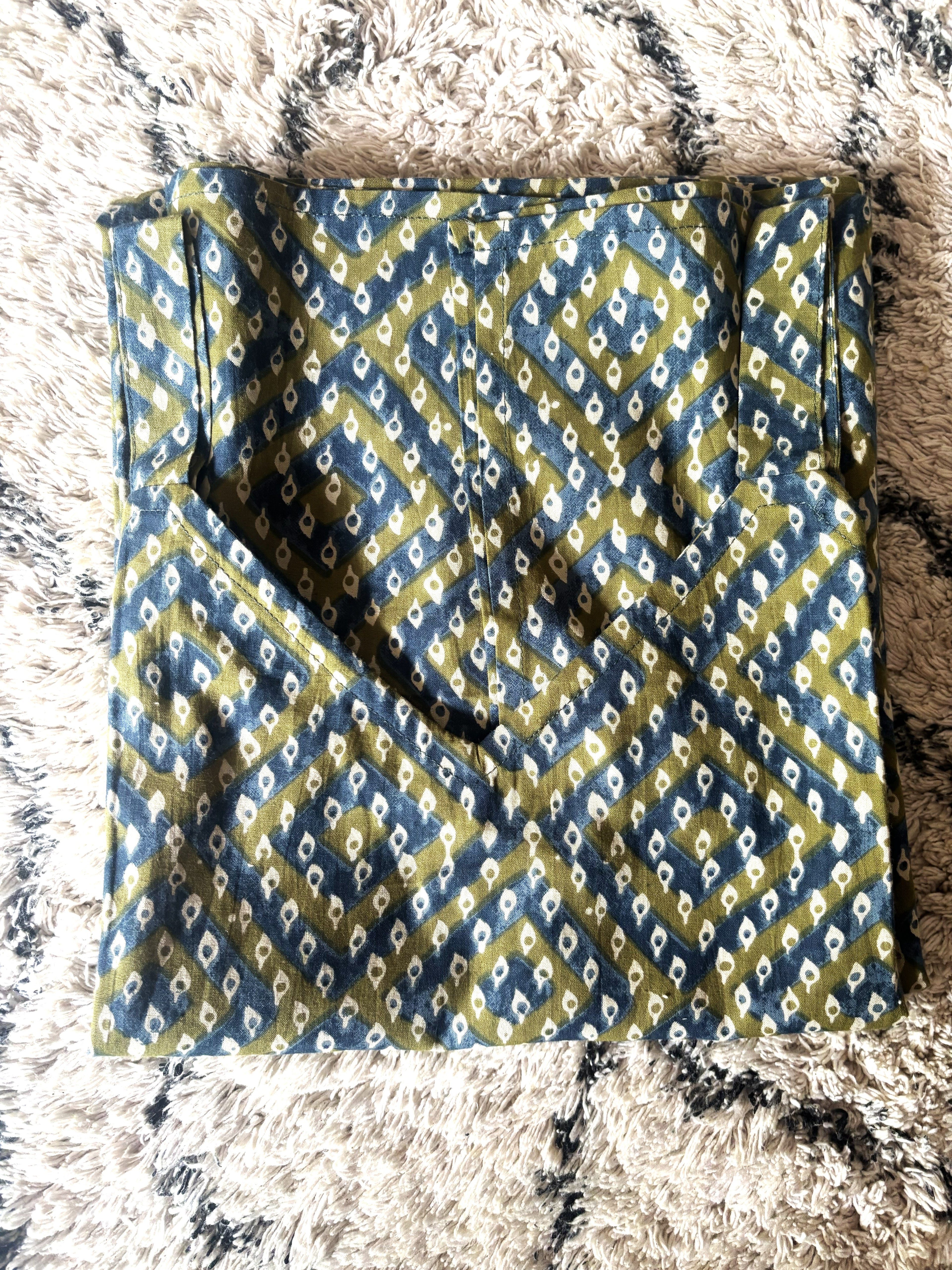 Indigo & Green Ikat Chevron Kurta- Pure Cotton