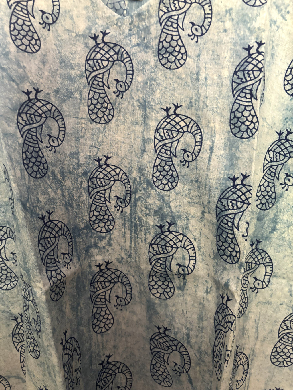 Sky Blue Peacock Block Print Cotton Tie-Strap Top