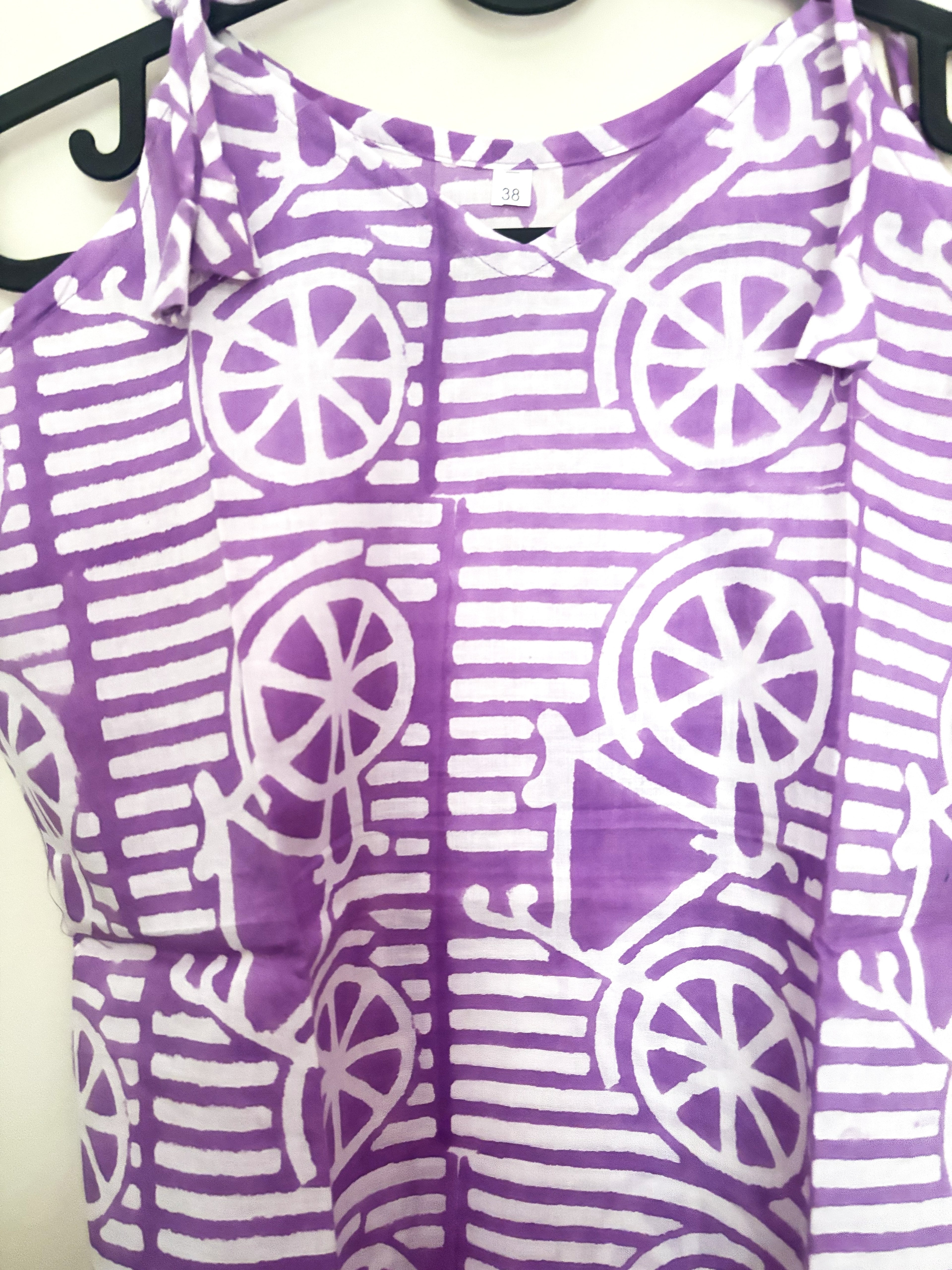 Handcrafted Chakra Print Cotton Top – Violet & White