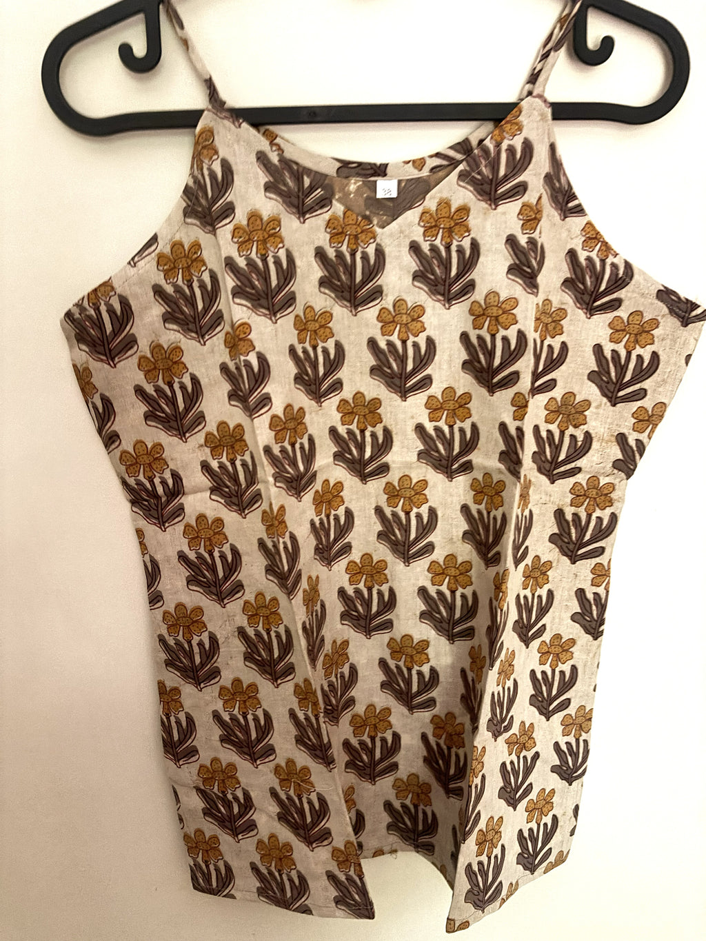 Handcrafted Block Print Cami Top – Beige & Mustard