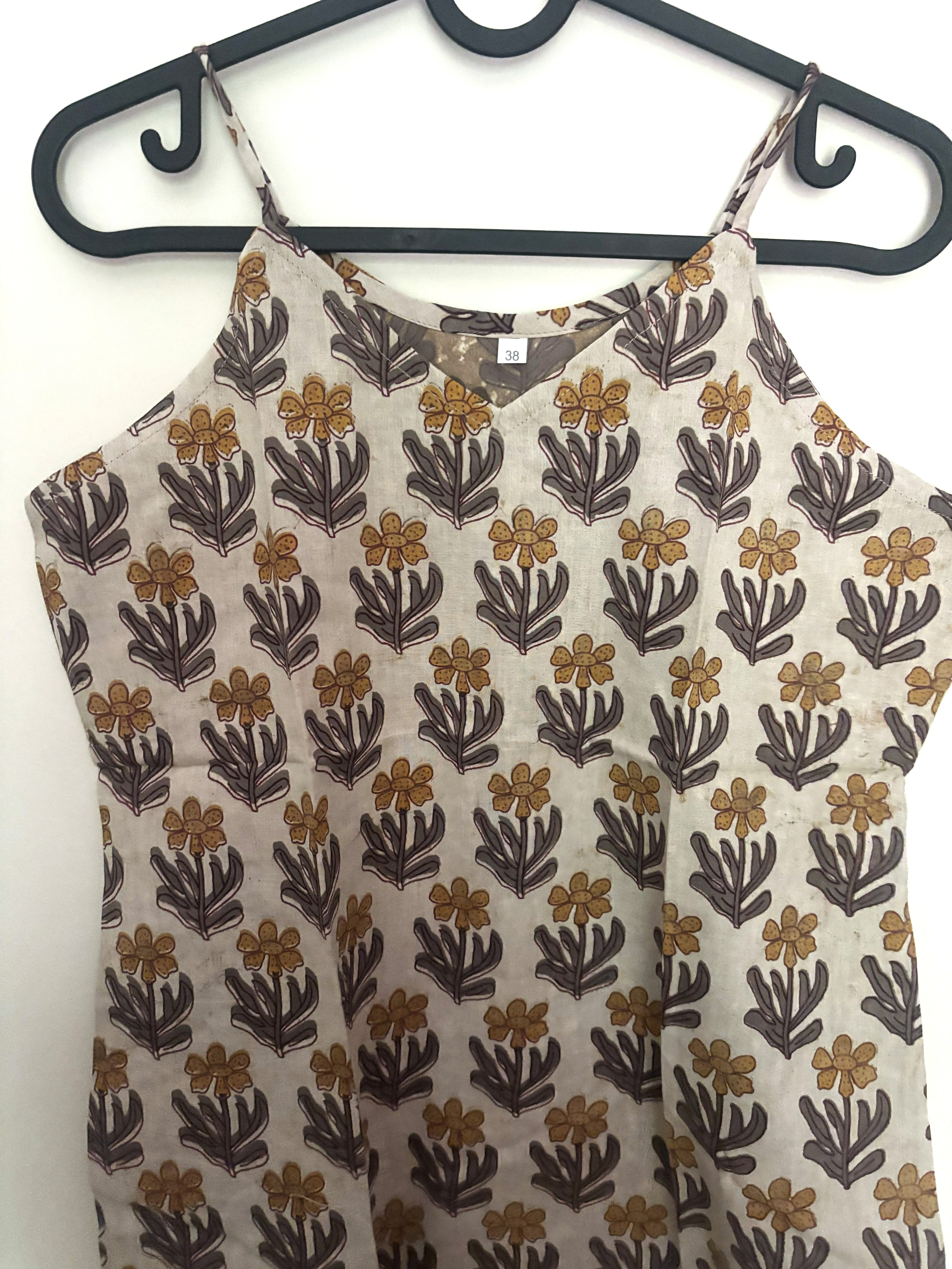 Handcrafted Block Print Cami Top – Beige & Mustard