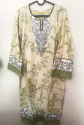 Cream Sage Floral Mul Cotton Suit with Black Dupatta | 3-Piece