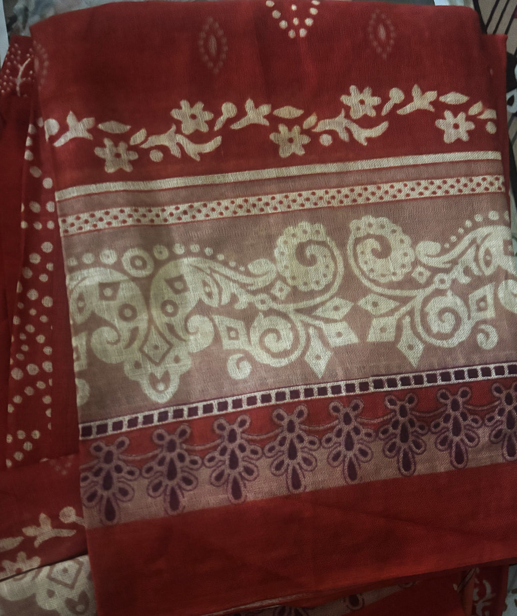 Rust Red Bandhani Print Mul Cotton Suit | 3-Piece