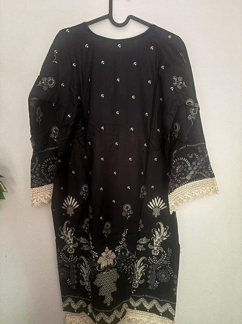 Black Gold Floral Festive Mul Cotton Suit | 3-Piece