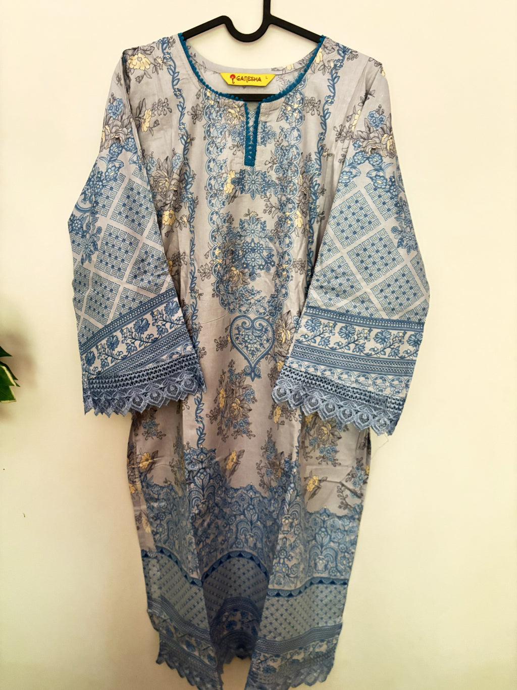 Grey Blue Floral Heart Motif Mul Cotton Suit | 3-Piece