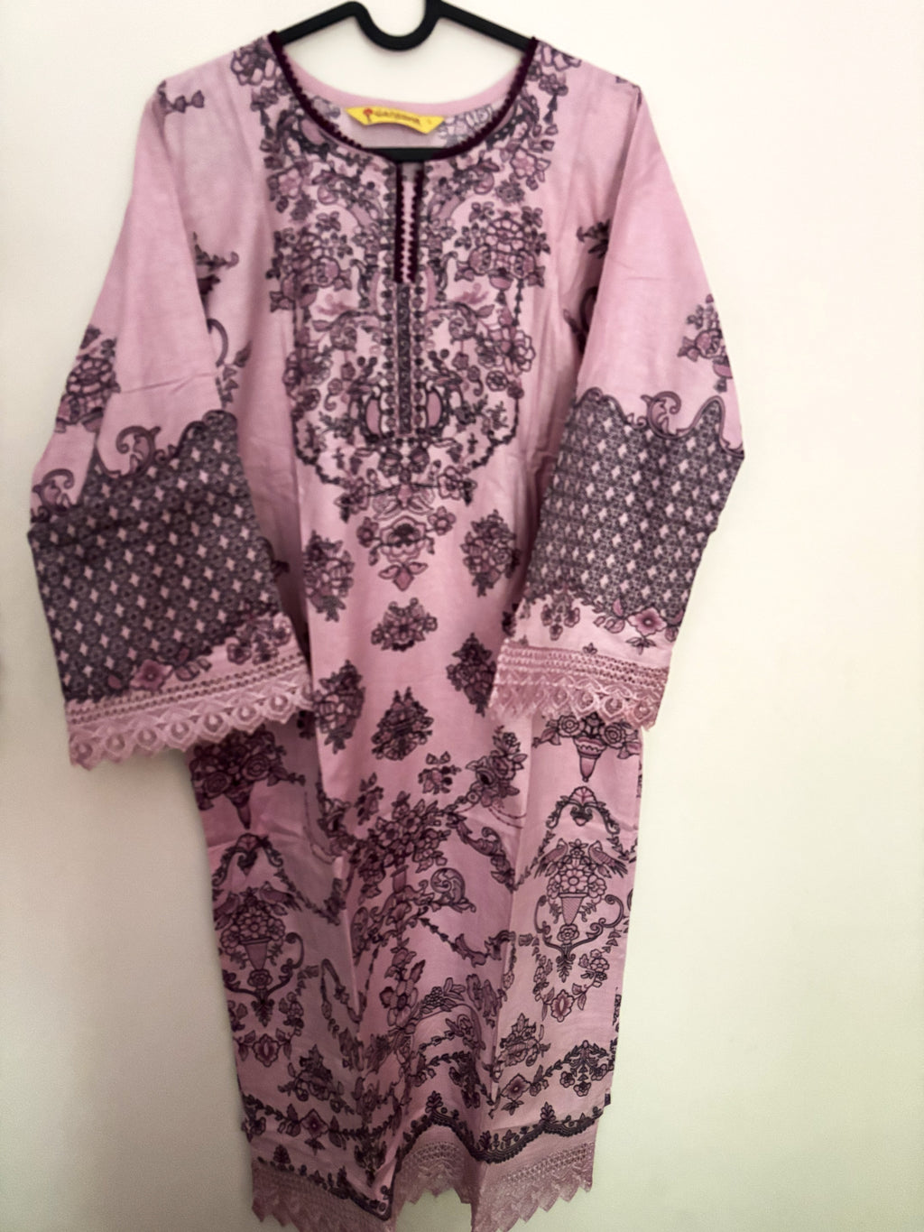 Lilac Mauve Baroque Print Cotton Suit | 3-Piece