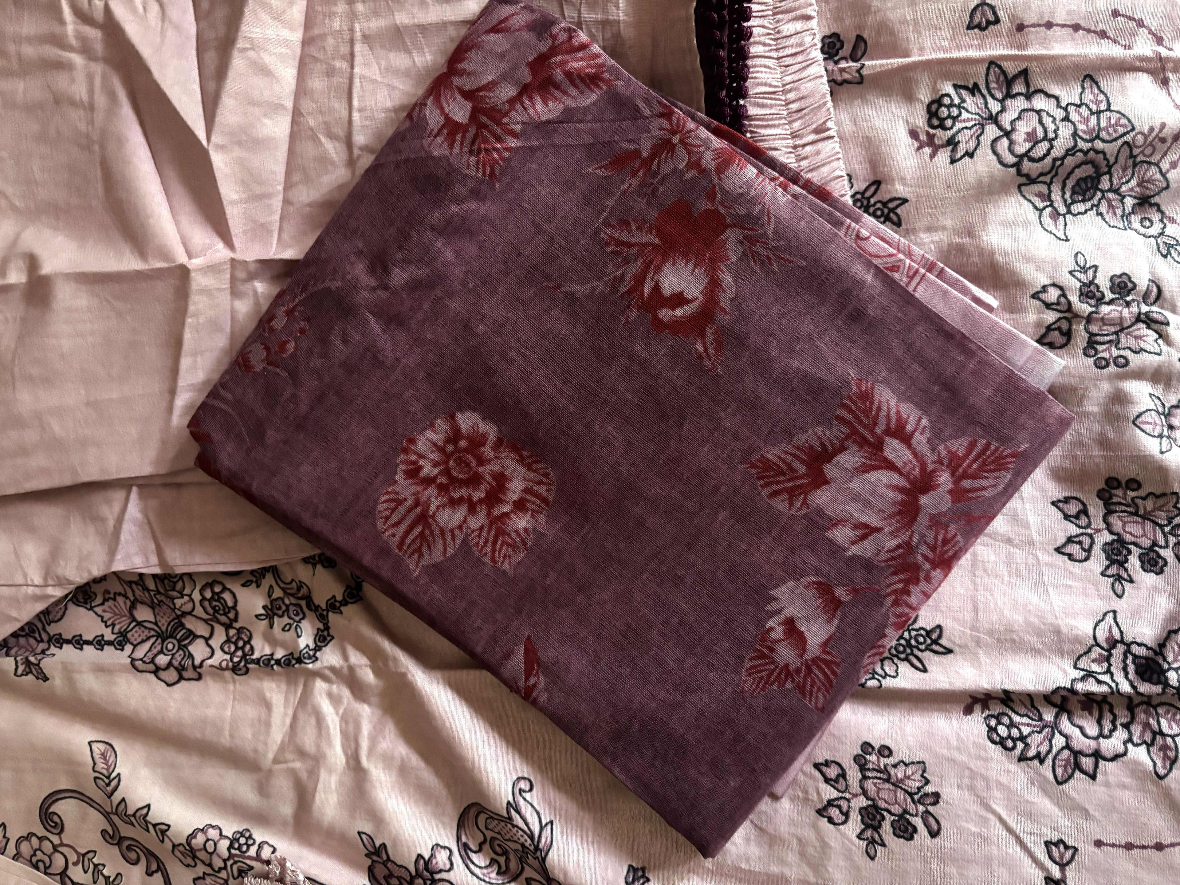 Lilac Mauve Baroque Print Cotton Suit | 3-Piece