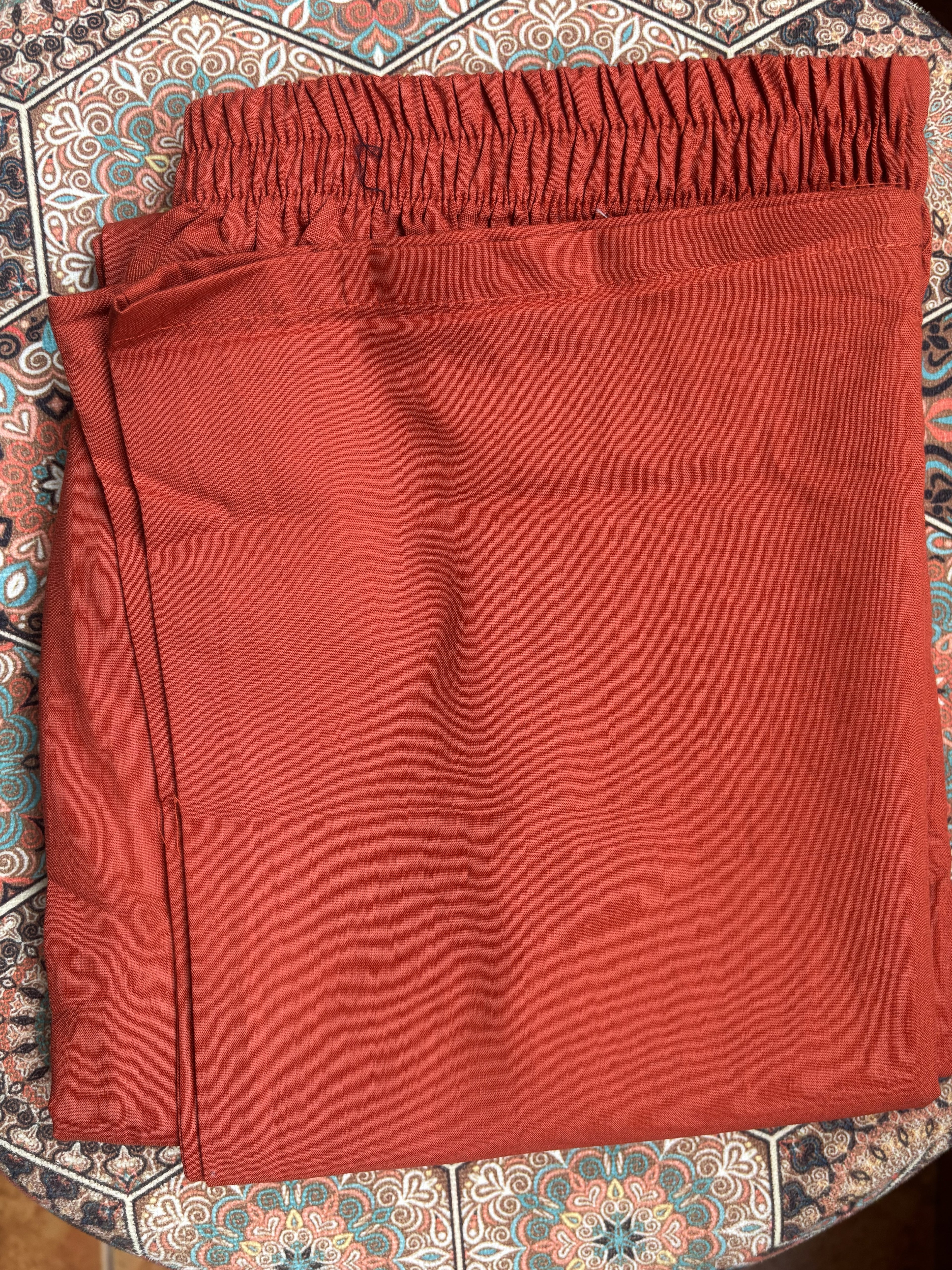 Rust Orange Floral Embroidered Cotton Kurta Set — 3 Piece