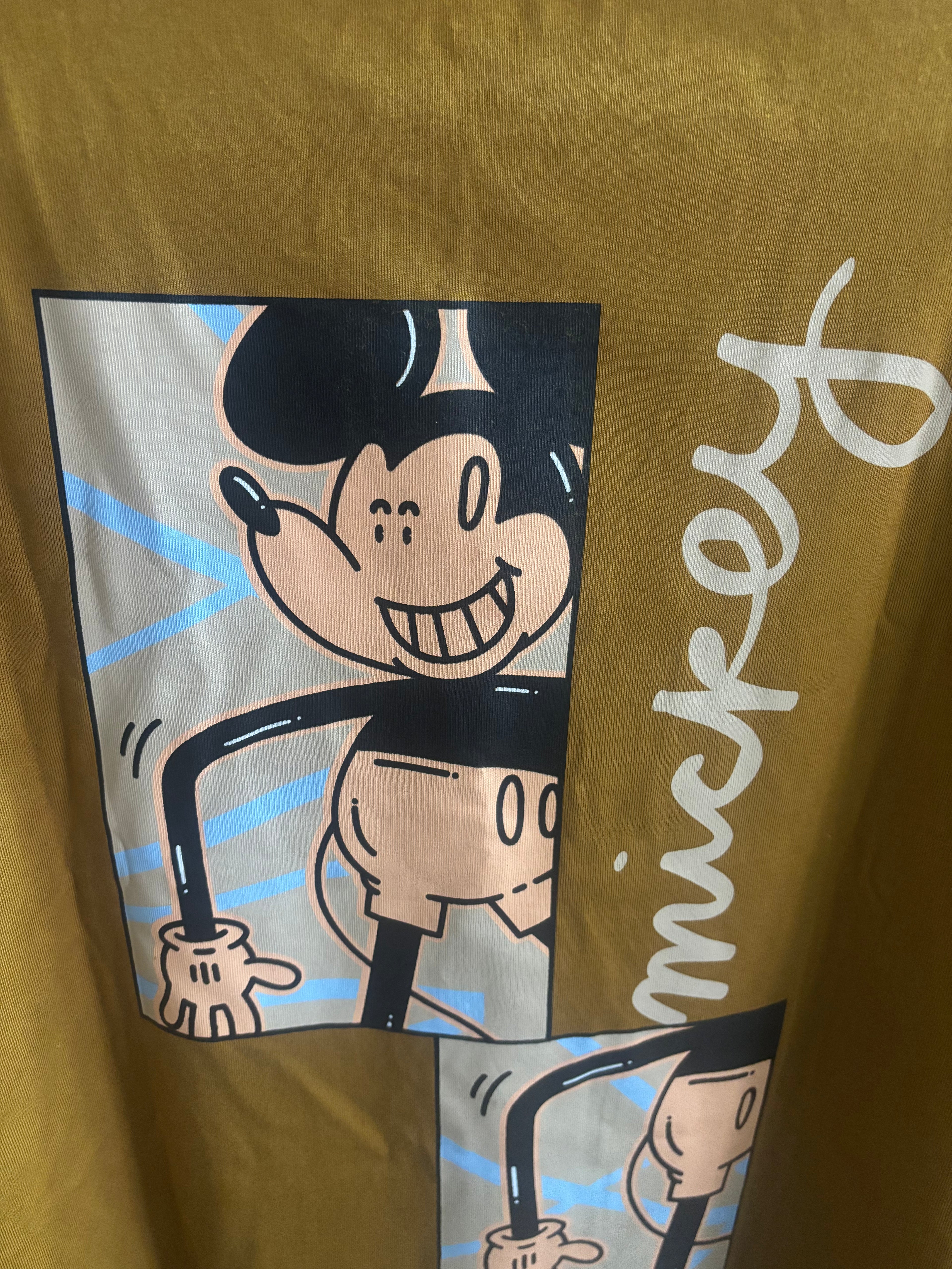 KOOK N KEECH DISNEY MICKEY T-SHIRT — KHAKI/TAN (L, OVERSIZED)