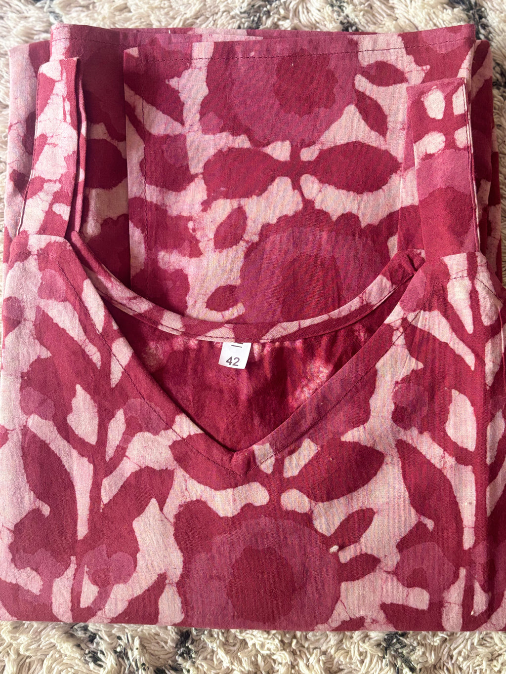 Hand-Dyed Batik Rose Floral Kurta – Pure Cotton