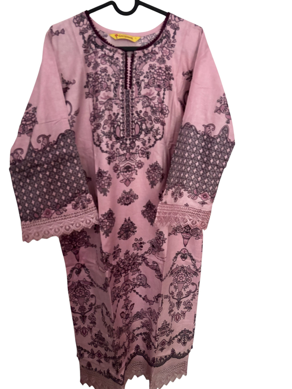 Lilac Mauve Baroque Print Mul Cotton Suit | 3-Piece